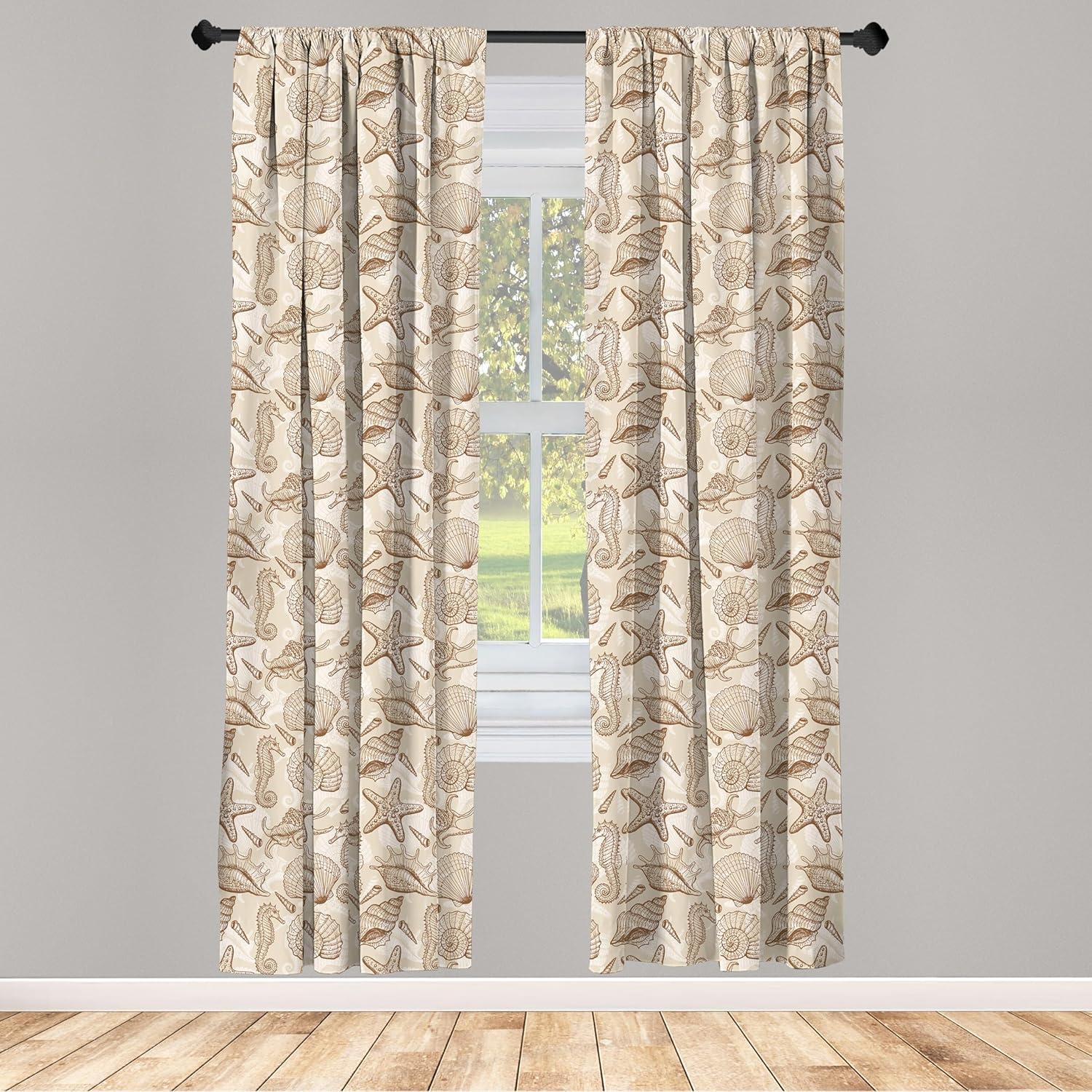 imageAmbesonne Sea Shells Curtains Vintage Inspired Monochrome Seashell Pattern Ocean Elements Wildlife Hand Drawn Window Treatments 2 Panel Set for Living Room Bedroom Pair of 28quot x 95quot Brown TanBrown Tan