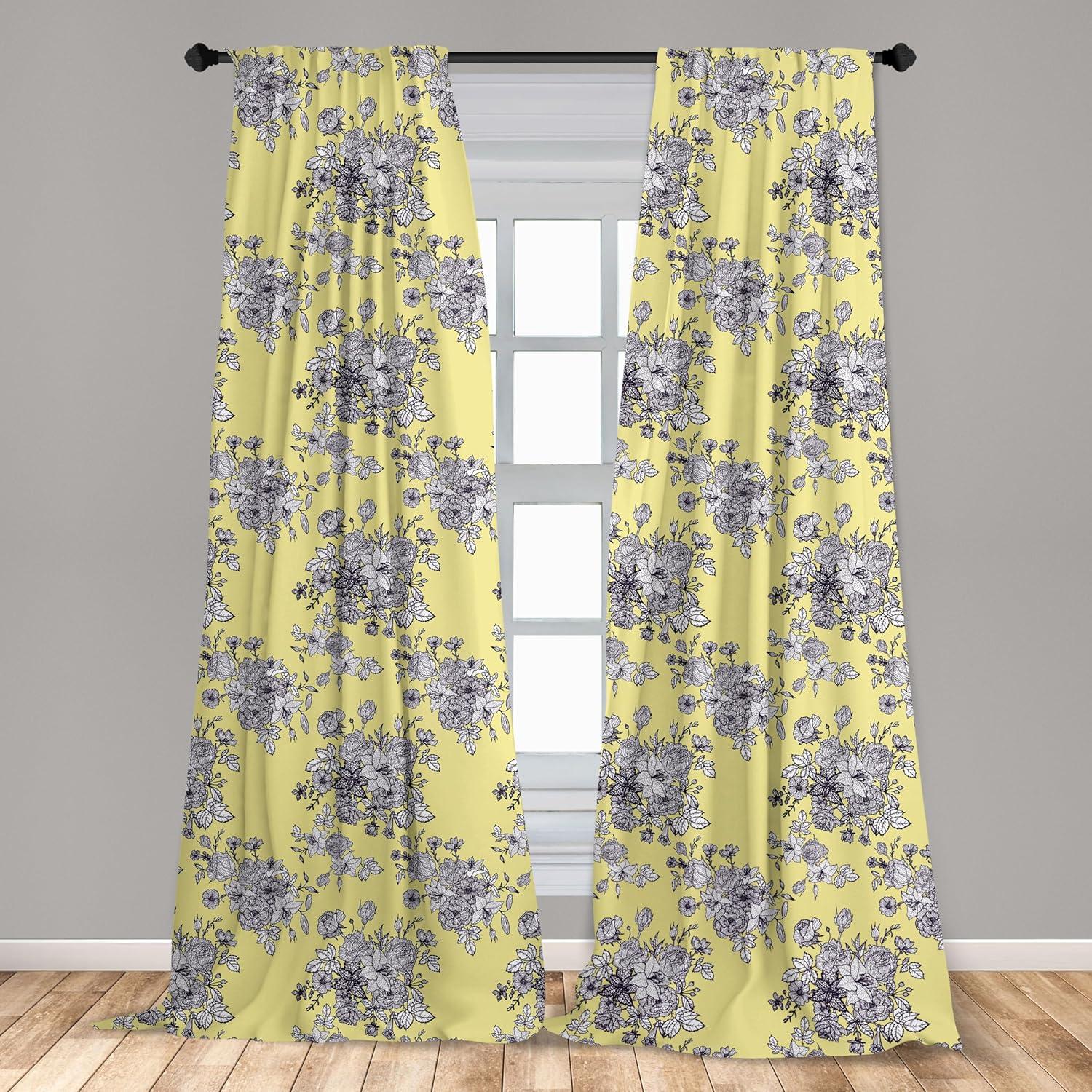 imageAmbesonne Sea Shells Curtains Vintage Inspired Monochrome Seashell Pattern Ocean Elements Wildlife Hand Drawn Window Treatments 2 Panel Set for Living Room Bedroom Pair of 28quot x 95quot Brown TanPale Yellow and Dark Purple
