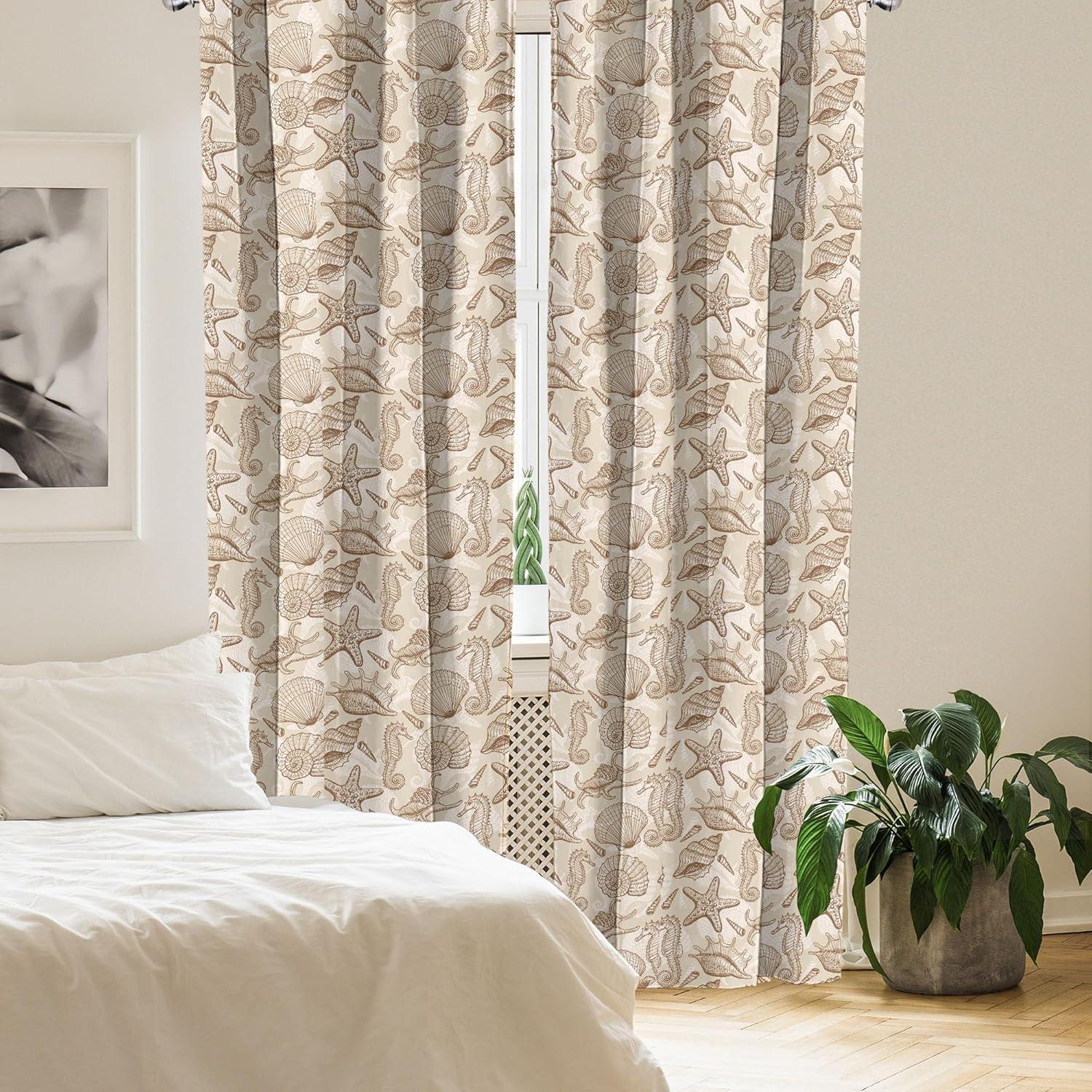 imageAmbesonne Sea Shells Curtains Vintage Inspired Monochrome Seashell Pattern Ocean Elements Wildlife Hand Drawn Window Treatments 2 Panel Set for Living Room Bedroom Pair of 28quot x 95quot Brown TanBrown Tan