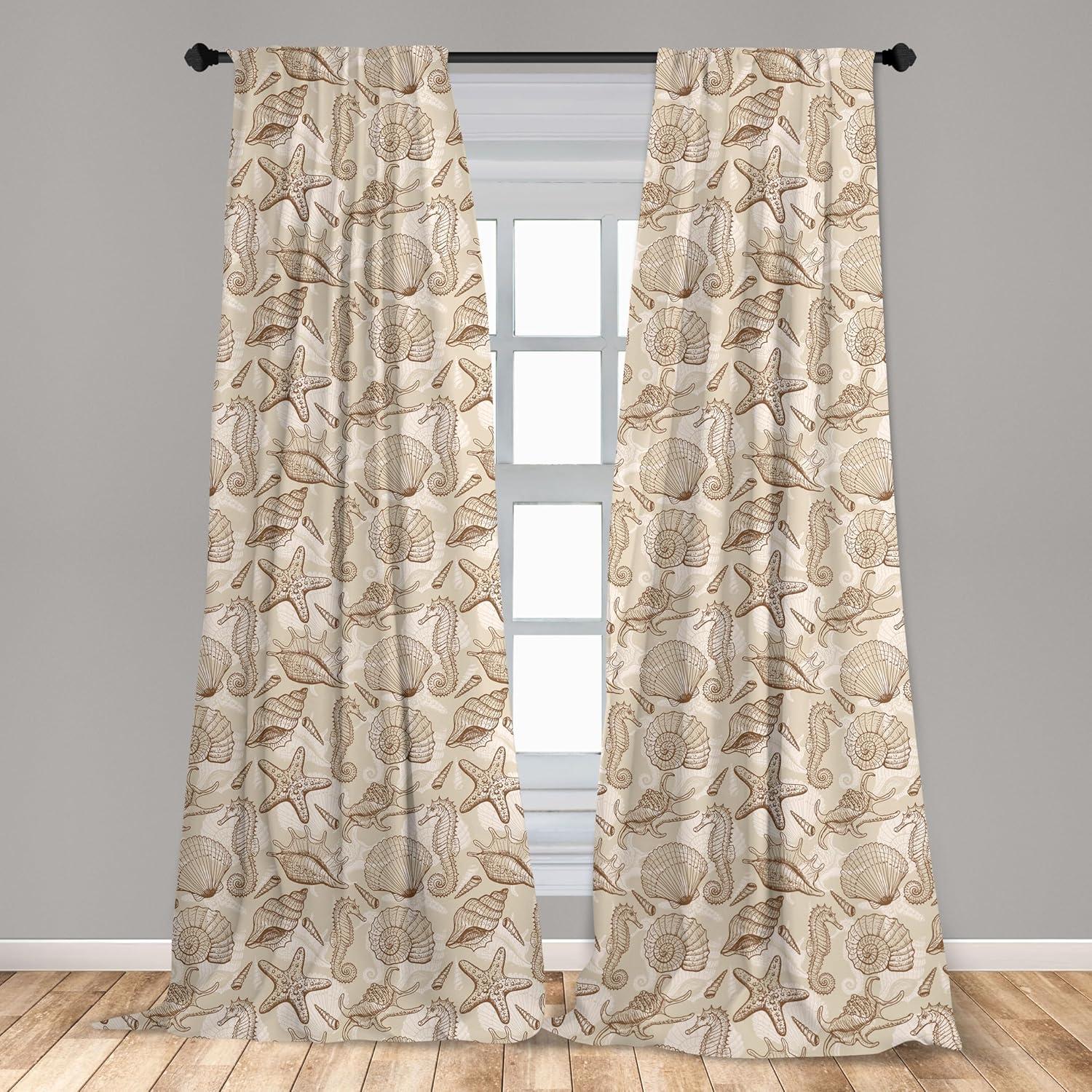 imageAmbesonne Sea Shells Curtains Vintage Inspired Monochrome Seashell Pattern Ocean Elements Wildlife Hand Drawn Window Treatments 2 Panel Set for Living Room Bedroom Pair of 28quot x 95quot Brown TanBrown Tan