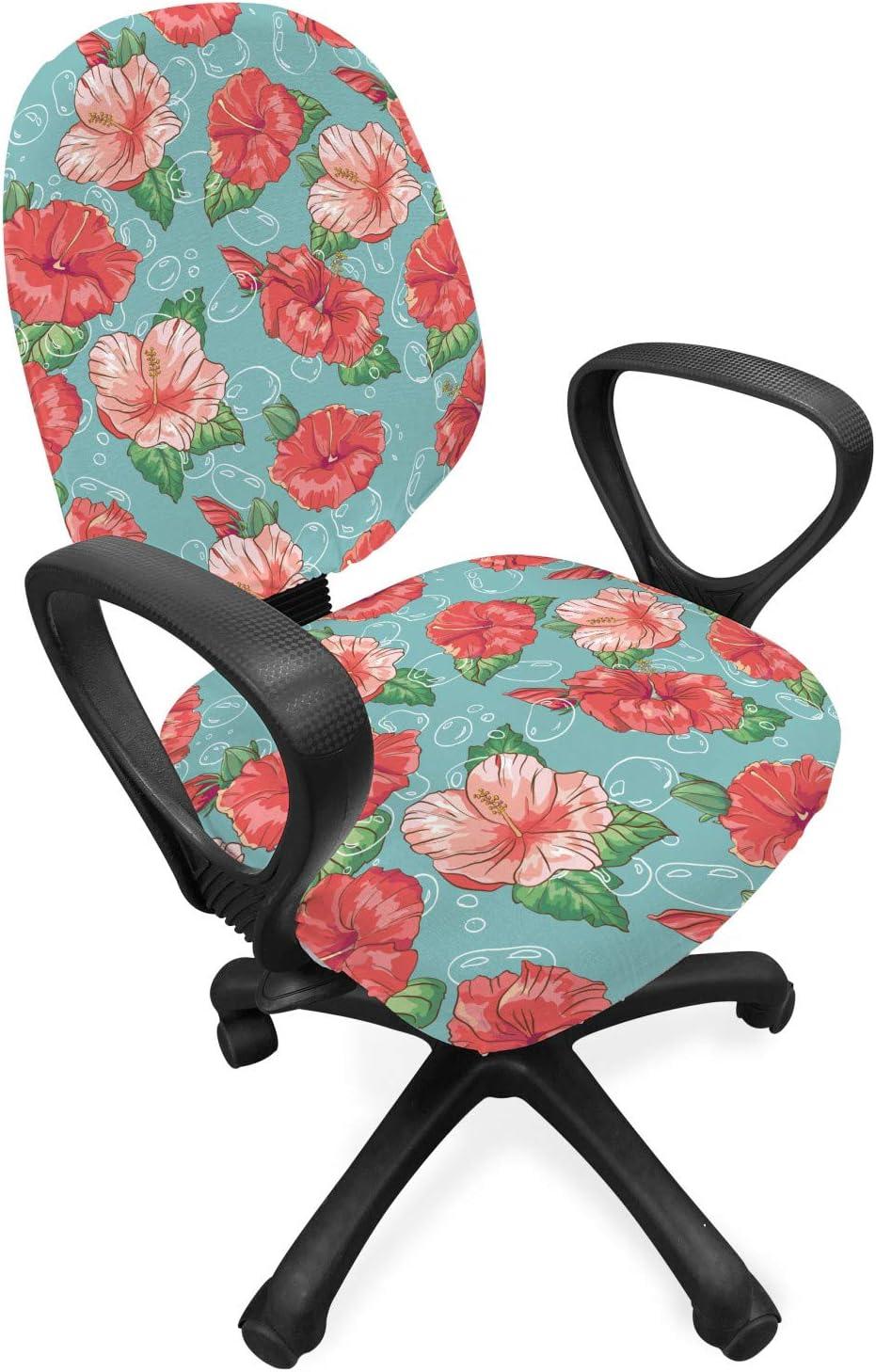 imageAmbesonne Snow Office Chair Cover Winter Clothes Pattern Sweater Socks Hat and Scarf Christmas Season Print Stretchable Decorative Universal Size High Back Printed Slipcover White Coral Sky BlueTeal Coral