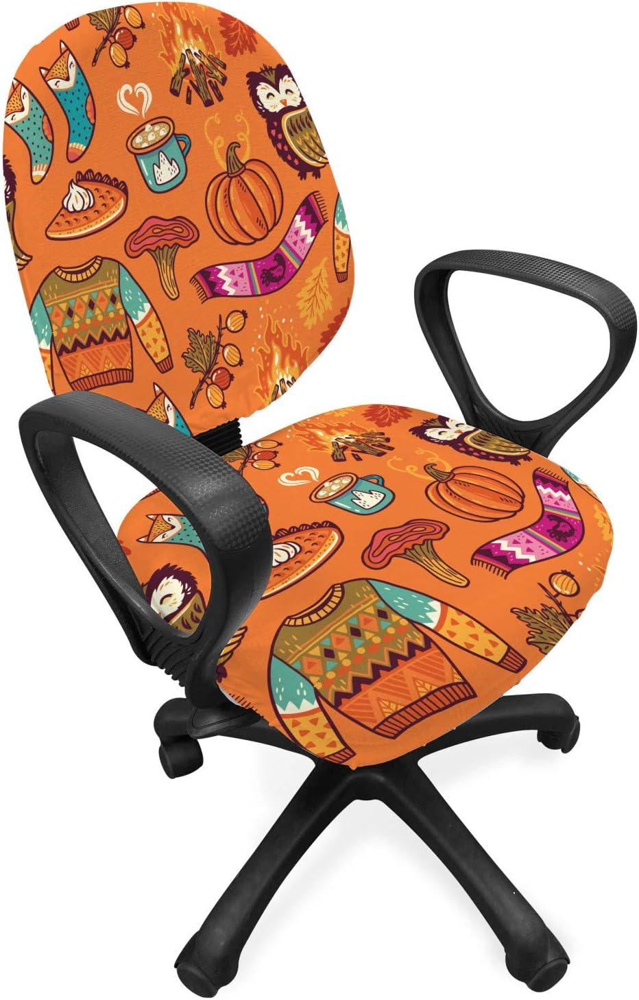 imageAmbesonne Snow Office Chair Cover Winter Clothes Pattern Sweater Socks Hat and Scarf Christmas Season Print Stretchable Decorative Universal Size High Back Printed Slipcover White Coral Sky BlueBurnt Sienna Cinnamon Vermilion