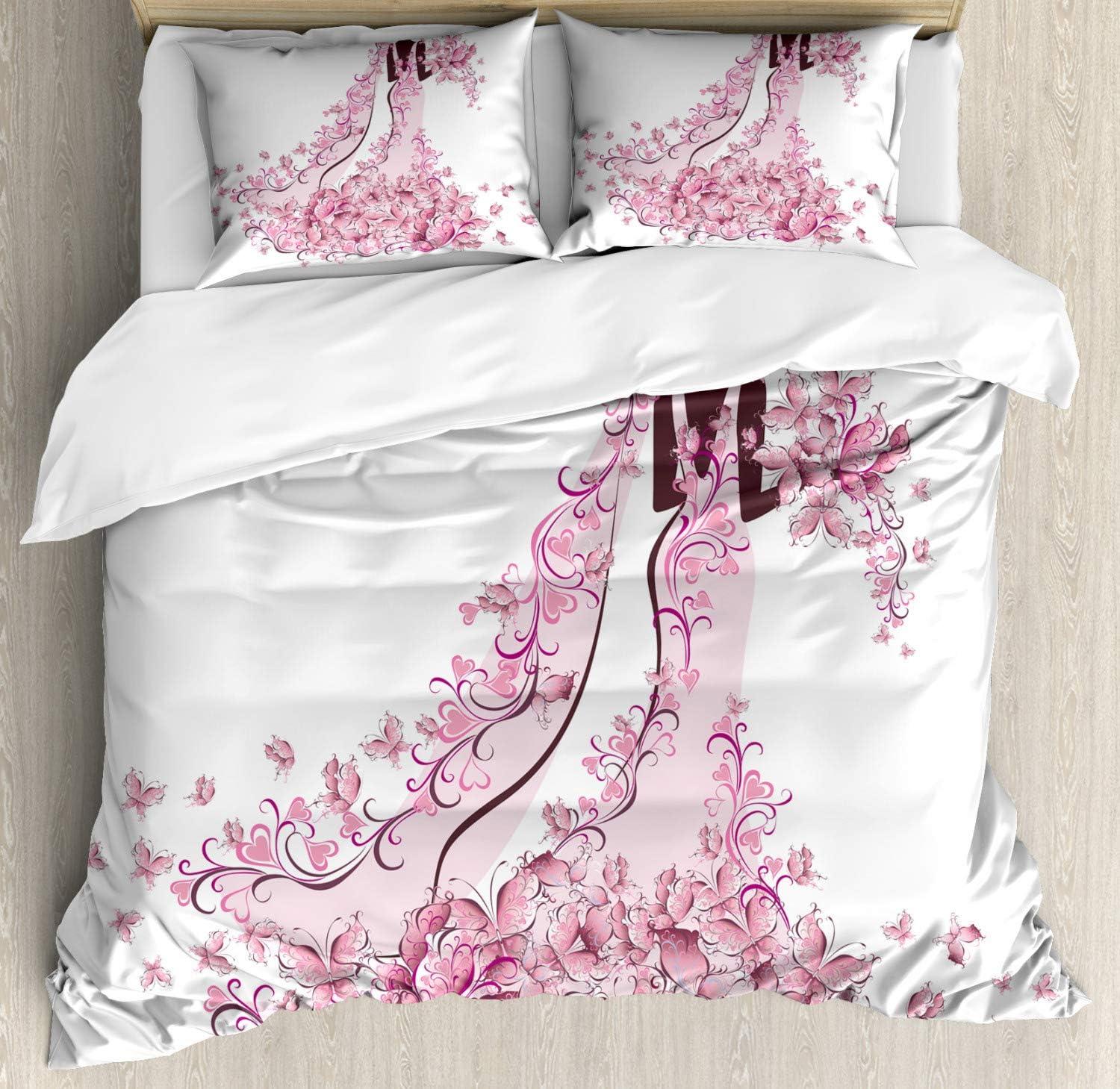 imageAmbesonne Snowflake Duvet Cover Set Lace Style Arrangement of Snowflakes Winter Season Christmas Illustration Decorative 3 Piece Bedding Set with 2 Pillow Shams California King Blue Black WhitePink Maroon