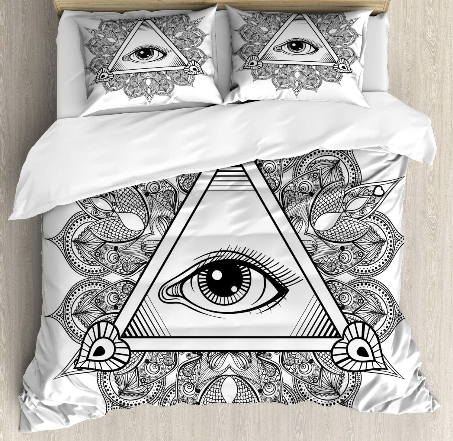 imageAmbesonne Snowflake Duvet Cover Set Lace Style Arrangement of Snowflakes Winter Season Christmas Illustration Decorative 3 Piece Bedding Set with 2 Pillow Shams California King Blue Black WhiteBeige Black