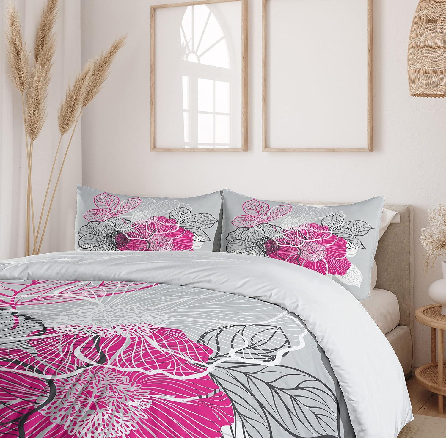 imageAmbesonne Snowflake Duvet Cover Set Lace Style Arrangement of Snowflakes Winter Season Christmas Illustration Decorative 3 Piece Bedding Set with 2 Pillow Shams California King Blue Black WhiteGrey Magenta White
