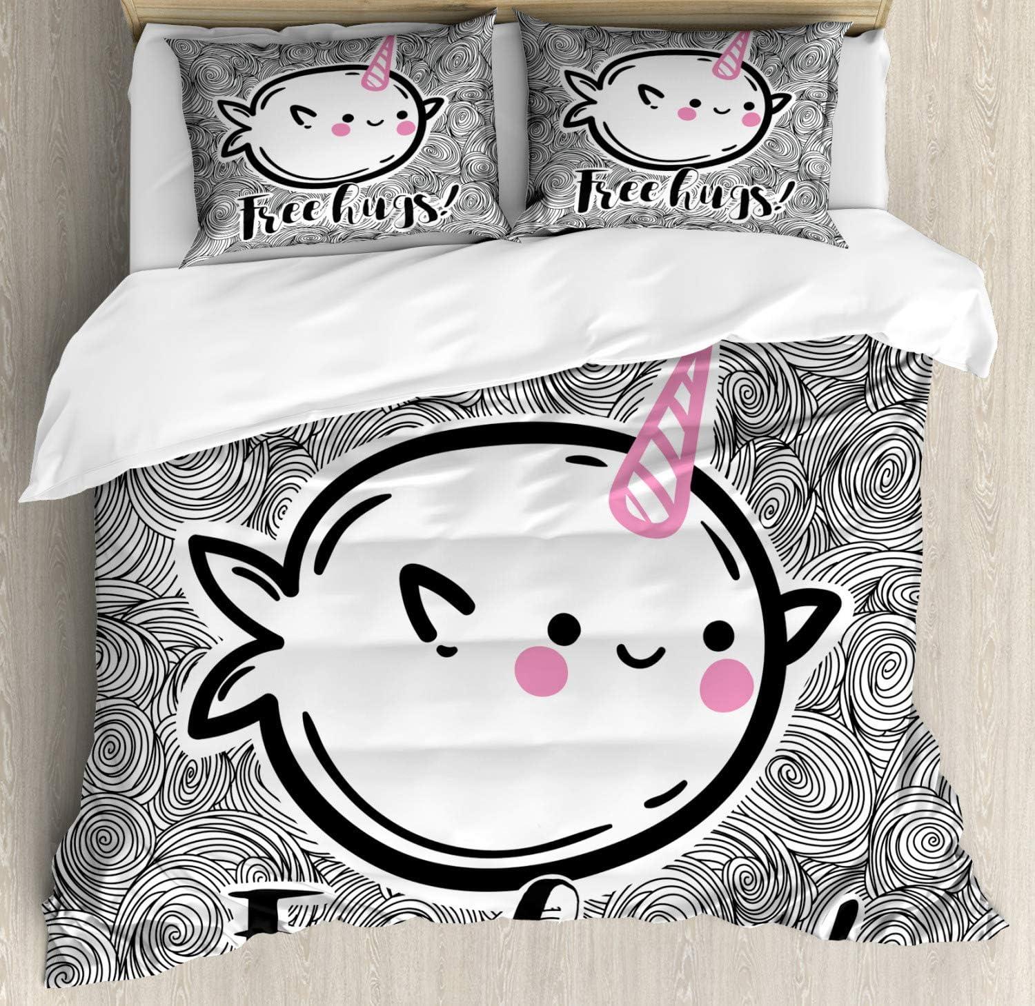 imageAmbesonne Snowflake Duvet Cover Set Lace Style Arrangement of Snowflakes Winter Season Christmas Illustration Decorative 3 Piece Bedding Set with 2 Pillow Shams California King Blue Black WhiteOff White Black