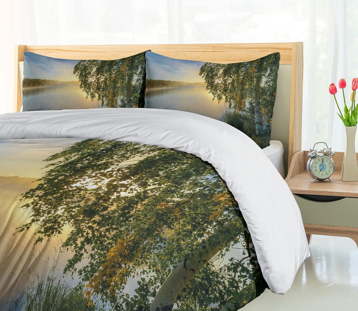 imageAmbesonne Snowflake Duvet Cover Set Lace Style Arrangement of Snowflakes Winter Season Christmas Illustration Decorative 3 Piece Bedding Set with 2 Pillow Shams California King Blue Black WhiteFern Green