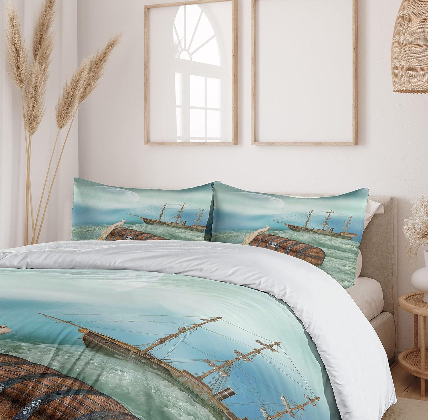 imageAmbesonne Snowflake Duvet Cover Set Lace Style Arrangement of Snowflakes Winter Season Christmas Illustration Decorative 3 Piece Bedding Set with 2 Pillow Shams California King Blue Black WhiteCaramel Mint