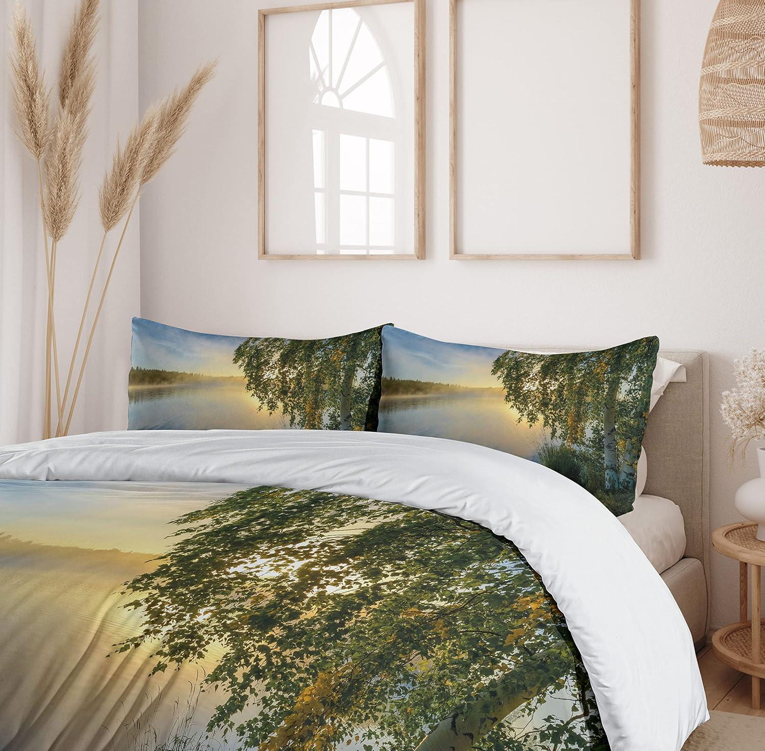 imageAmbesonne Snowflake Duvet Cover Set Lace Style Arrangement of Snowflakes Winter Season Christmas Illustration Decorative 3 Piece Bedding Set with 2 Pillow Shams California King Blue Black WhiteFern Green