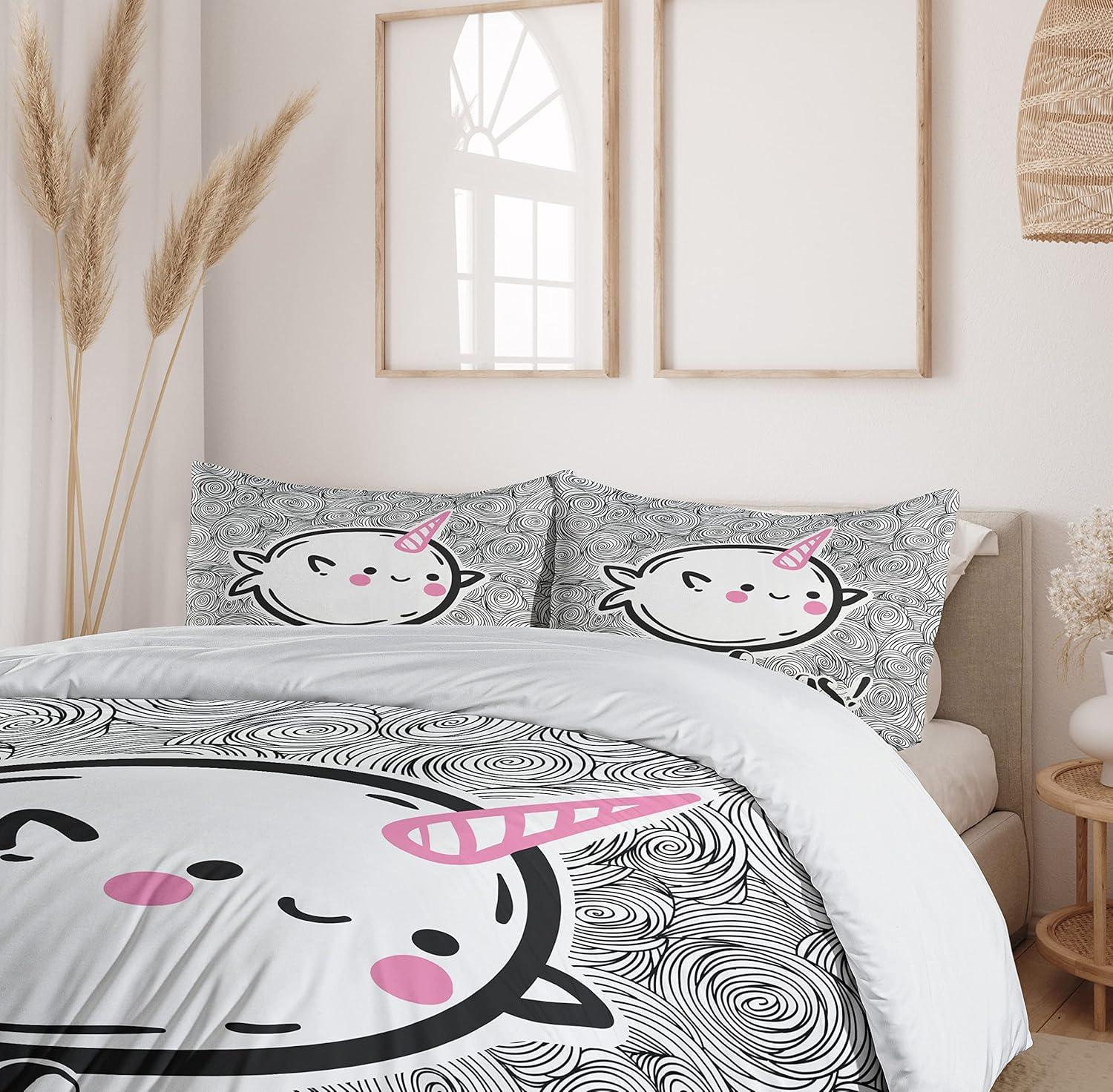 imageAmbesonne Snowflake Duvet Cover Set Lace Style Arrangement of Snowflakes Winter Season Christmas Illustration Decorative 3 Piece Bedding Set with 2 Pillow Shams California King Blue Black WhiteOff White Black
