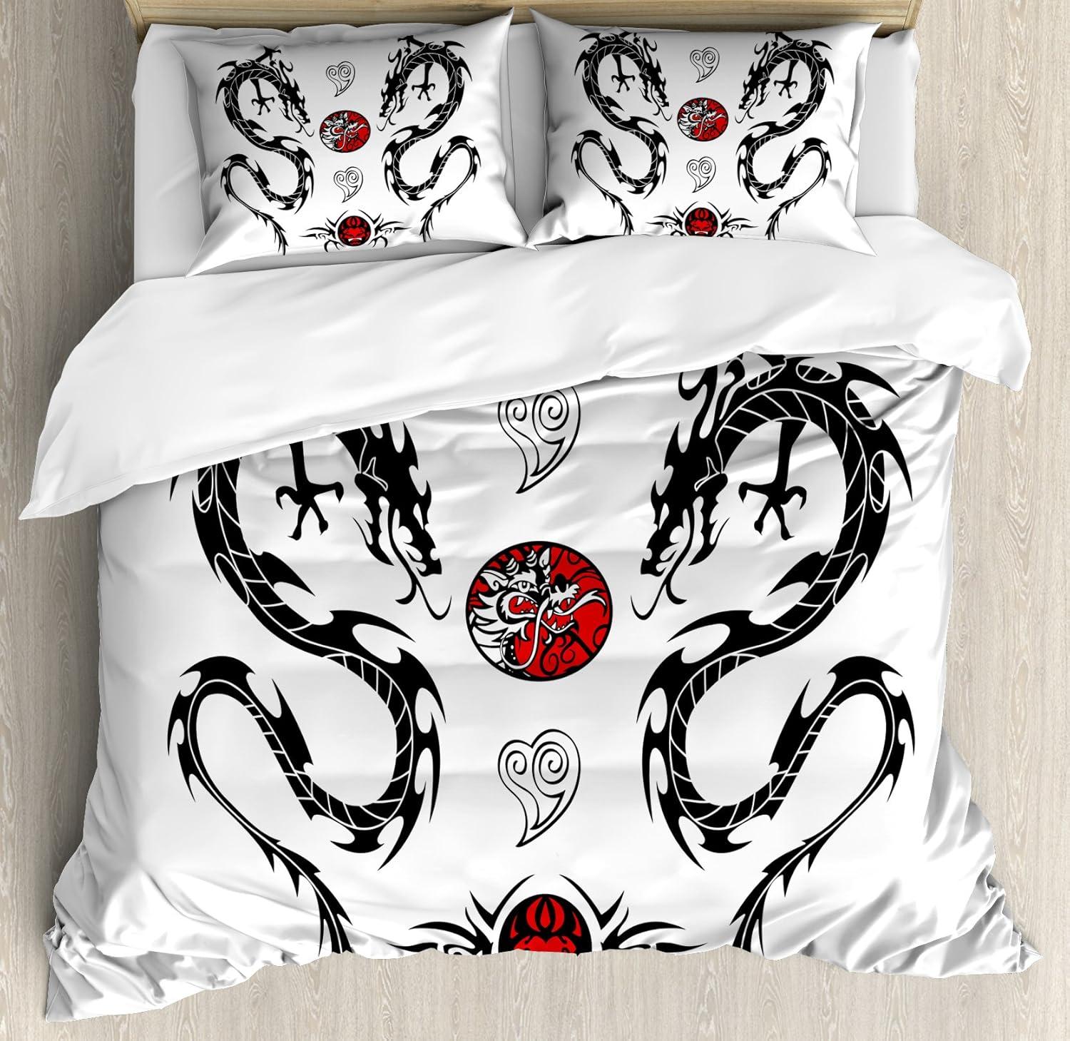 imageAmbesonne Snowflake Duvet Cover Set Lace Style Arrangement of Snowflakes Winter Season Christmas Illustration Decorative 3 Piece Bedding Set with 2 Pillow Shams California King Blue Black WhiteBlack White Red