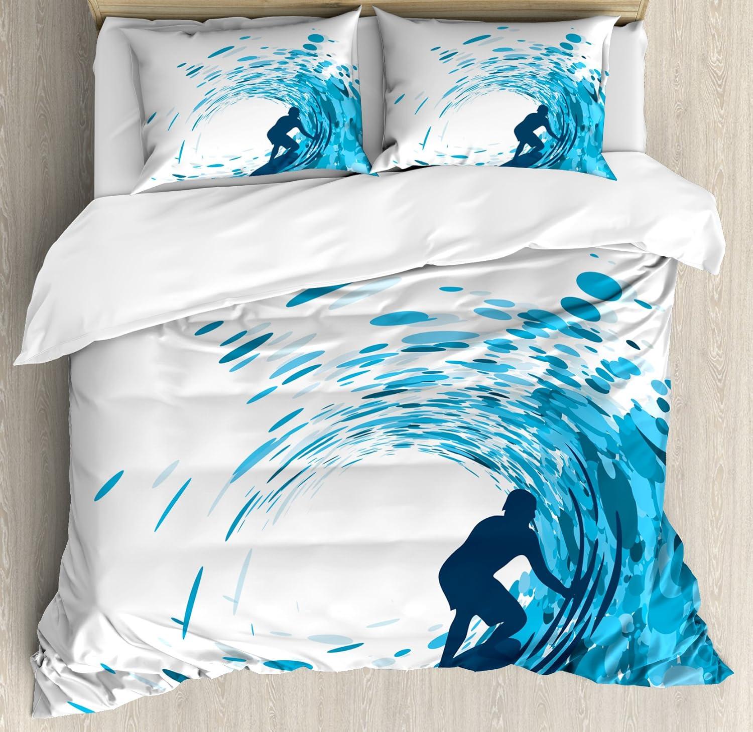 imageAmbesonne Snowflake Duvet Cover Set Lace Style Arrangement of Snowflakes Winter Season Christmas Illustration Decorative 3 Piece Bedding Set with 2 Pillow Shams California King Blue Black WhiteNight Blue