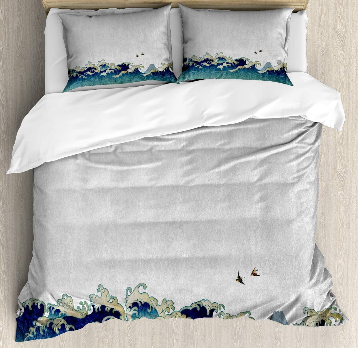 imageAmbesonne Snowflake Duvet Cover Set Lace Style Arrangement of Snowflakes Winter Season Christmas Illustration Decorative 3 Piece Bedding Set with 2 Pillow Shams California King Blue Black WhiteGrey Blue