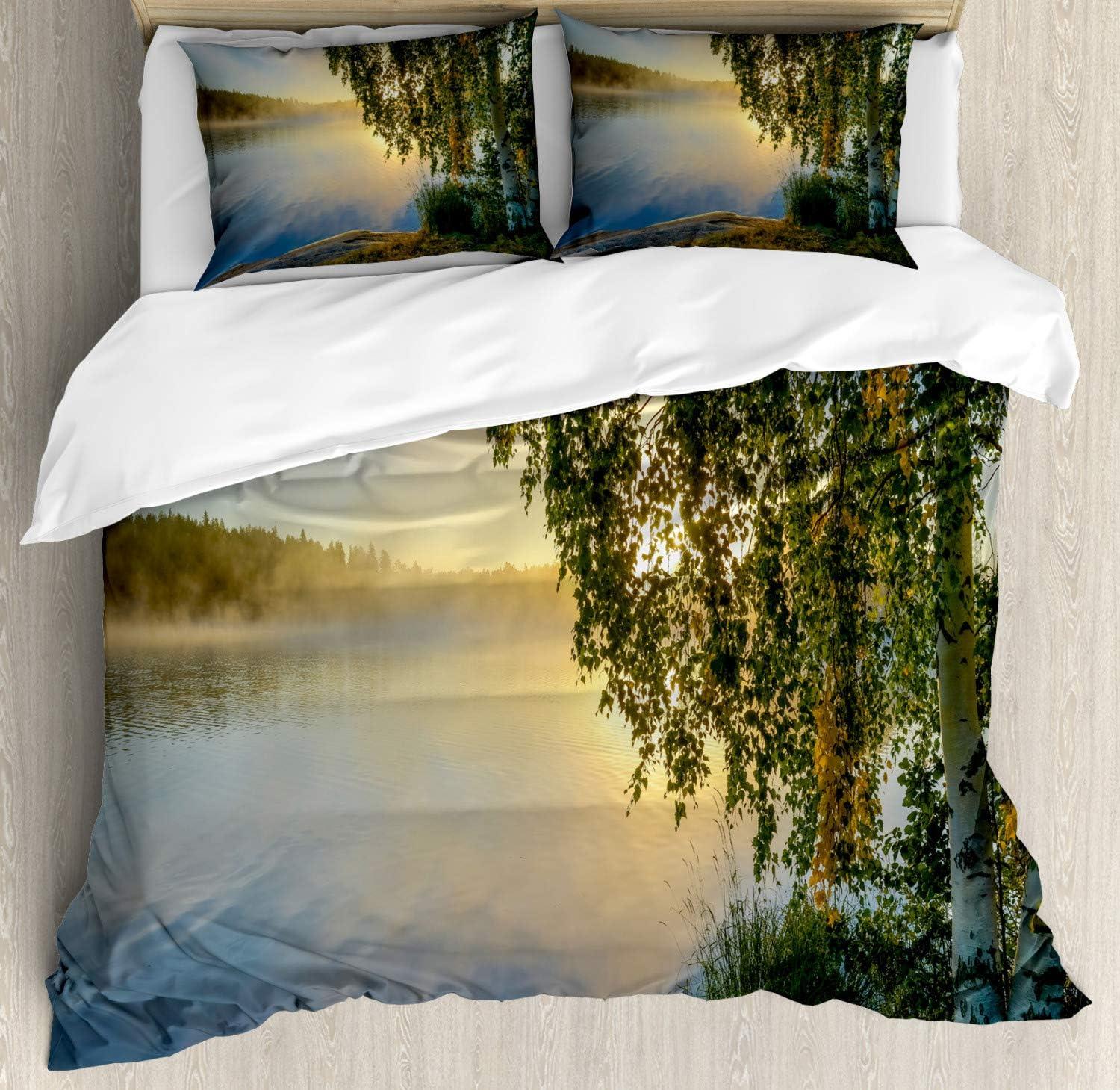 imageAmbesonne Snowflake Duvet Cover Set Lace Style Arrangement of Snowflakes Winter Season Christmas Illustration Decorative 3 Piece Bedding Set with 2 Pillow Shams California King Blue Black WhiteFern Green
