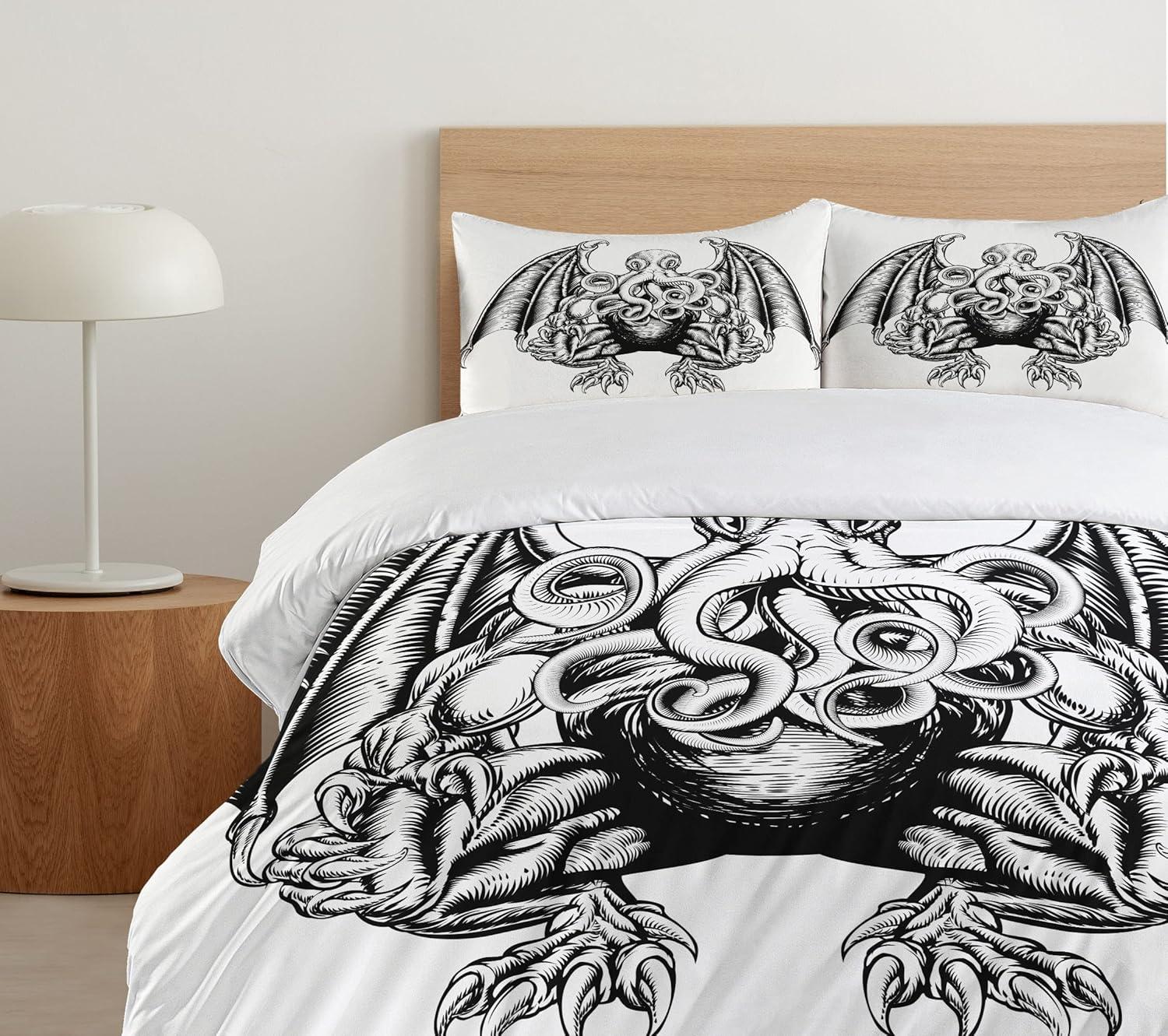 imageAmbesonne Snowflake Duvet Cover Set Lace Style Arrangement of Snowflakes Winter Season Christmas Illustration Decorative 3 Piece Bedding Set with 2 Pillow Shams California King Blue Black WhiteIvory White