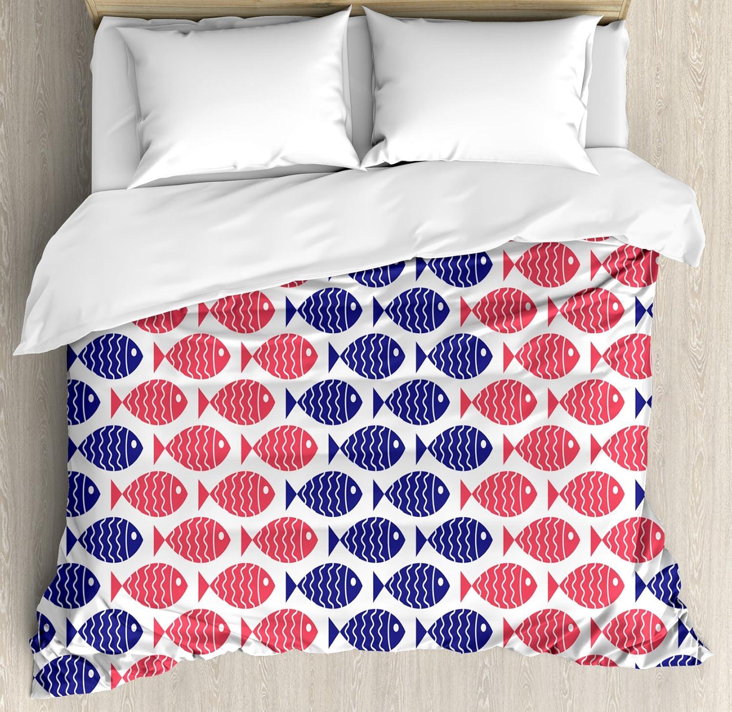 imageAmbesonne Snowflake Duvet Cover Set Lace Style Arrangement of Snowflakes Winter Season Christmas Illustration Decorative 3 Piece Bedding Set with 2 Pillow Shams California King Blue Black WhiteRed and Navy Blue