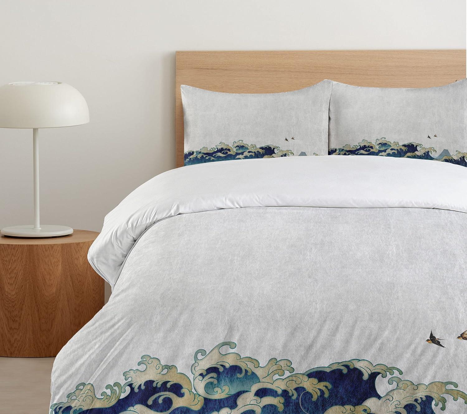 imageAmbesonne Snowflake Duvet Cover Set Lace Style Arrangement of Snowflakes Winter Season Christmas Illustration Decorative 3 Piece Bedding Set with 2 Pillow Shams California King Blue Black WhiteGrey Blue