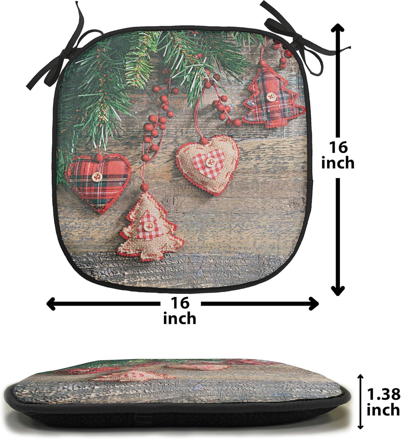imageAmbesonne Vintage Christmas Chair Cushion Pads Set of 6 Snowy Winter Branches and Pine Cones Top View Rustic Vibes AntiSlip Seat Padding for Kitchen ampamp Patio 16quotx16quot Ecru and Olive GreenVermilion Dark Green