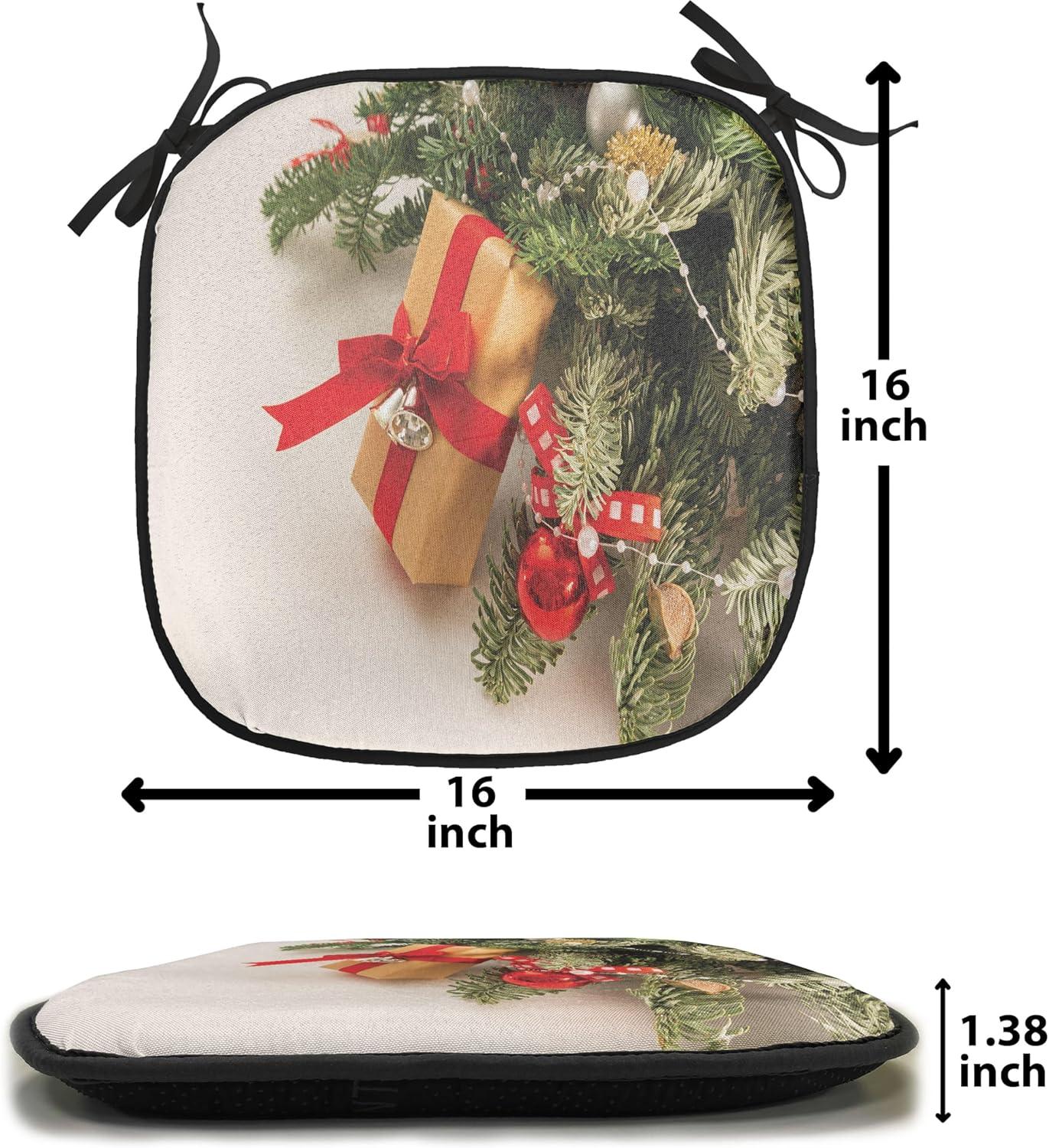 imageAmbesonne Vintage Christmas Chair Cushion Pads Set of 6 Snowy Winter Branches and Pine Cones Top View Rustic Vibes AntiSlip Seat Padding for Kitchen ampamp Patio 16quotx16quot Ecru and Olive GreenSand Brown Green Scarlet