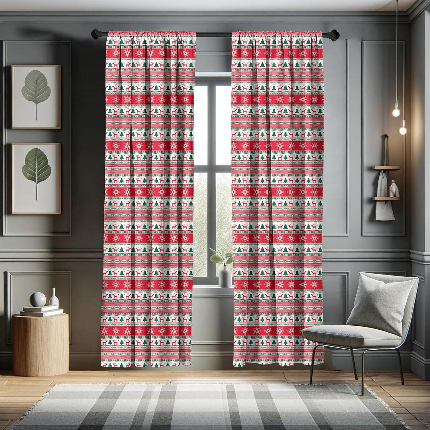 imageAmbesonne Watercolor Window Curtains Christmas Themed Floral Poinsettia Berries Winter Inspirations Leaf Lightweight Decor 2Panel Set with Rod Pocket Pair of 28quot x 84quot Vermilion Yellow GreenVermilion Green White