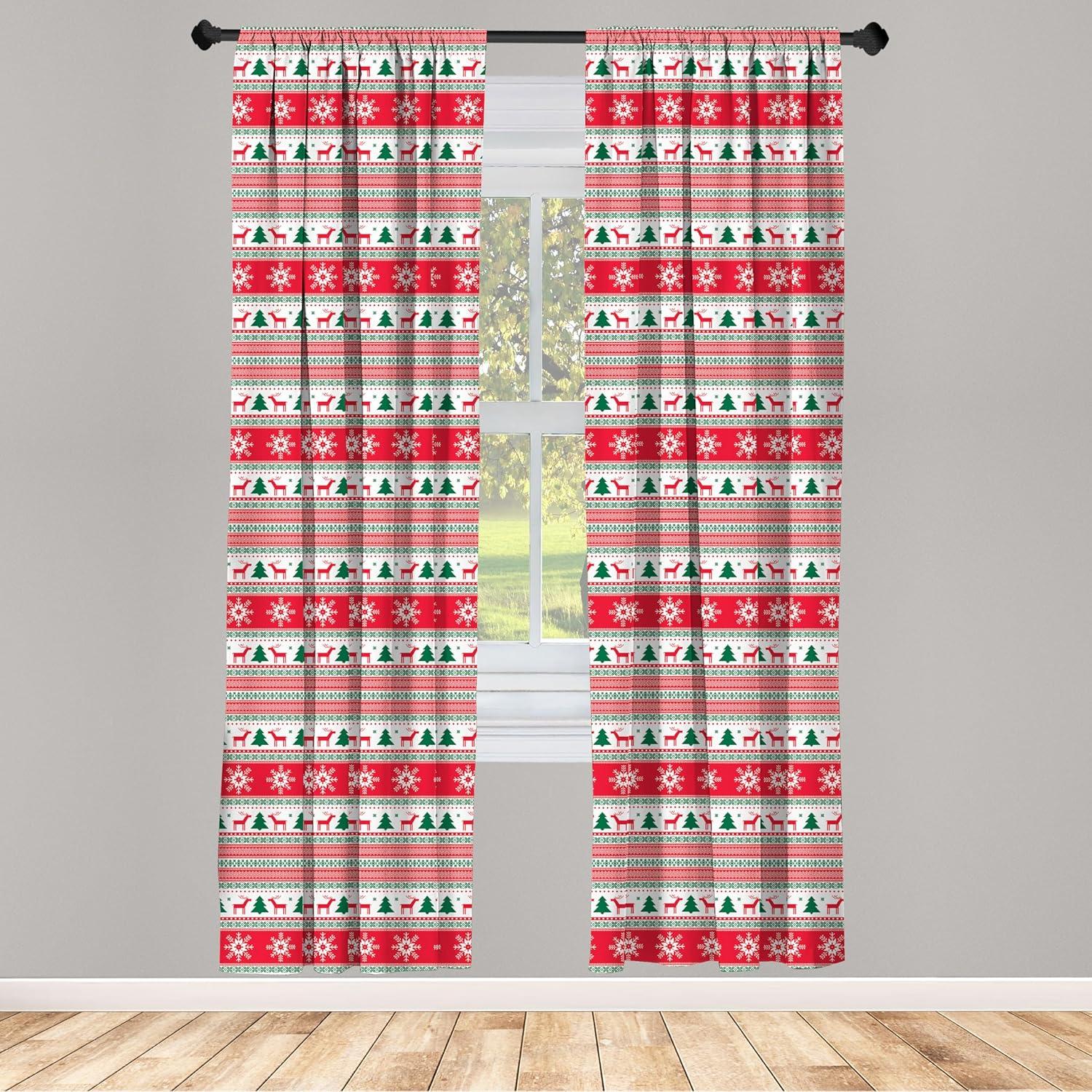 imageAmbesonne Watercolor Window Curtains Christmas Themed Floral Poinsettia Berries Winter Inspirations Leaf Lightweight Decor 2Panel Set with Rod Pocket Pair of 28quot x 84quot Vermilion Yellow GreenVermilion Green White