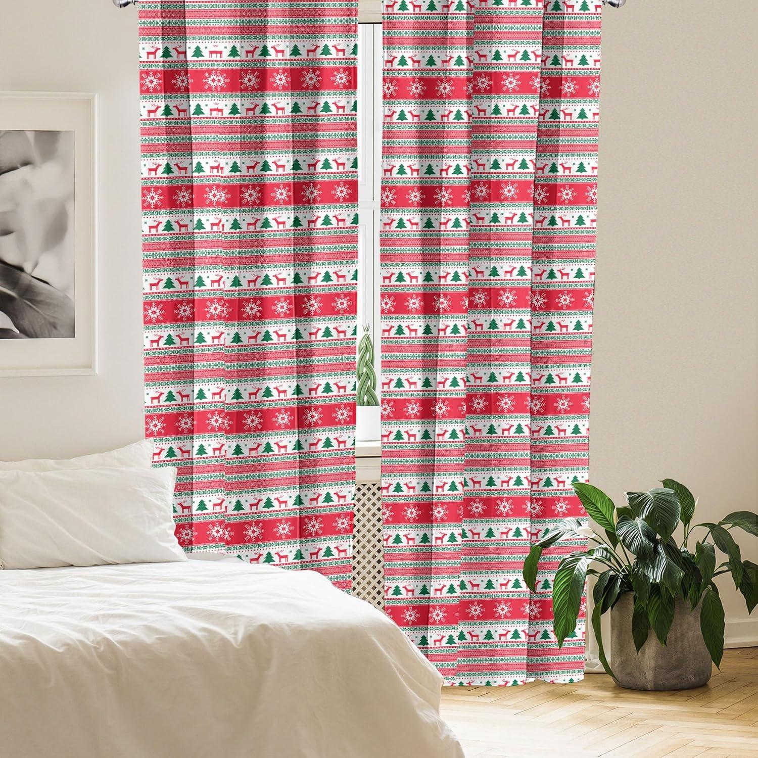 imageAmbesonne Watercolor Window Curtains Christmas Themed Floral Poinsettia Berries Winter Inspirations Leaf Lightweight Decor 2Panel Set with Rod Pocket Pair of 28quot x 84quot Vermilion Yellow GreenVermilion Green White
