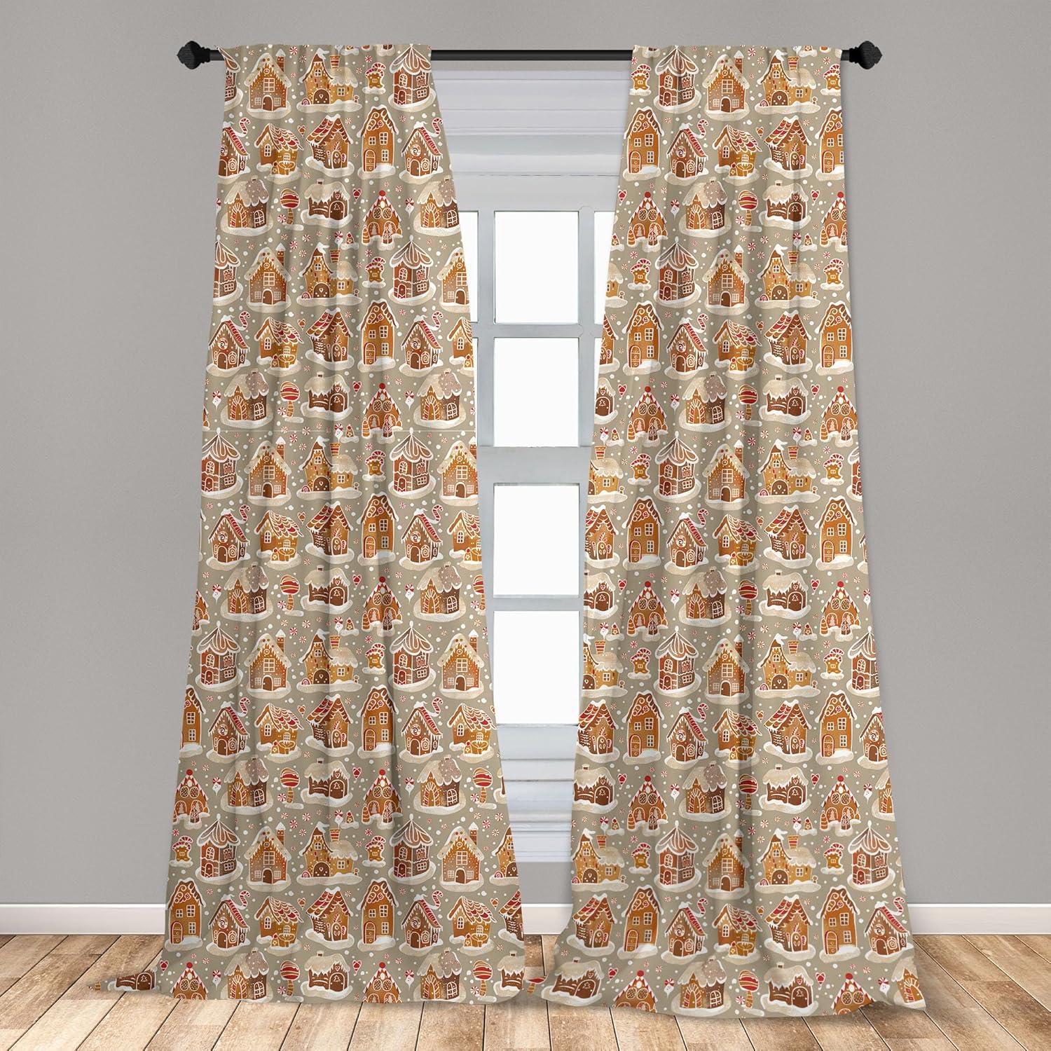 imageAmbesonne Watercolor Window Curtains Christmas Themed Floral Poinsettia Berries Winter Inspirations Leaf Lightweight Decor 2Panel Set with Rod Pocket Pair of  28quot x 84quot Vermilion Yellow GreenCinnamon and Beige