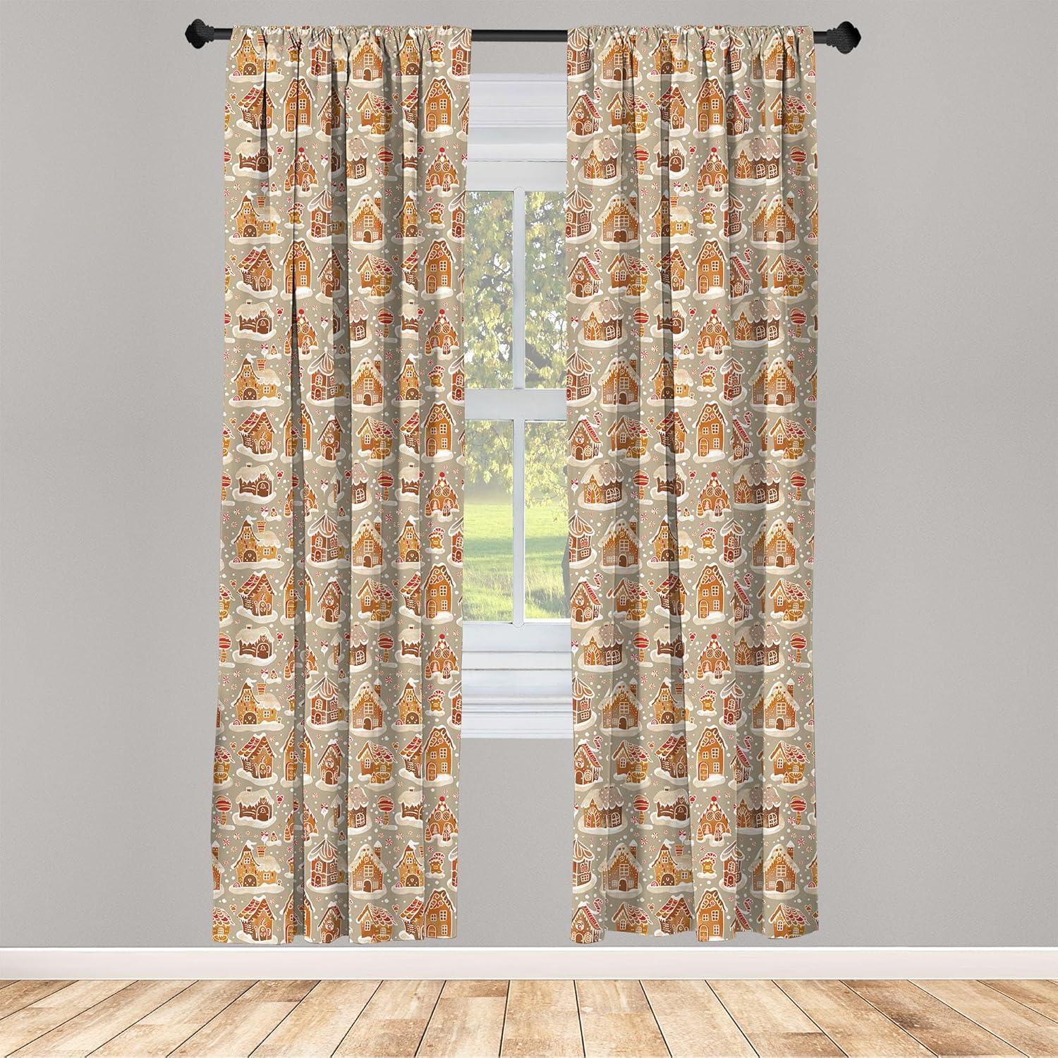 imageAmbesonne Watercolor Window Curtains Christmas Themed Floral Poinsettia Berries Winter Inspirations Leaf Lightweight Decor 2Panel Set with Rod Pocket Pair of  28quot x 84quot Vermilion Yellow GreenCinnamon and Beige