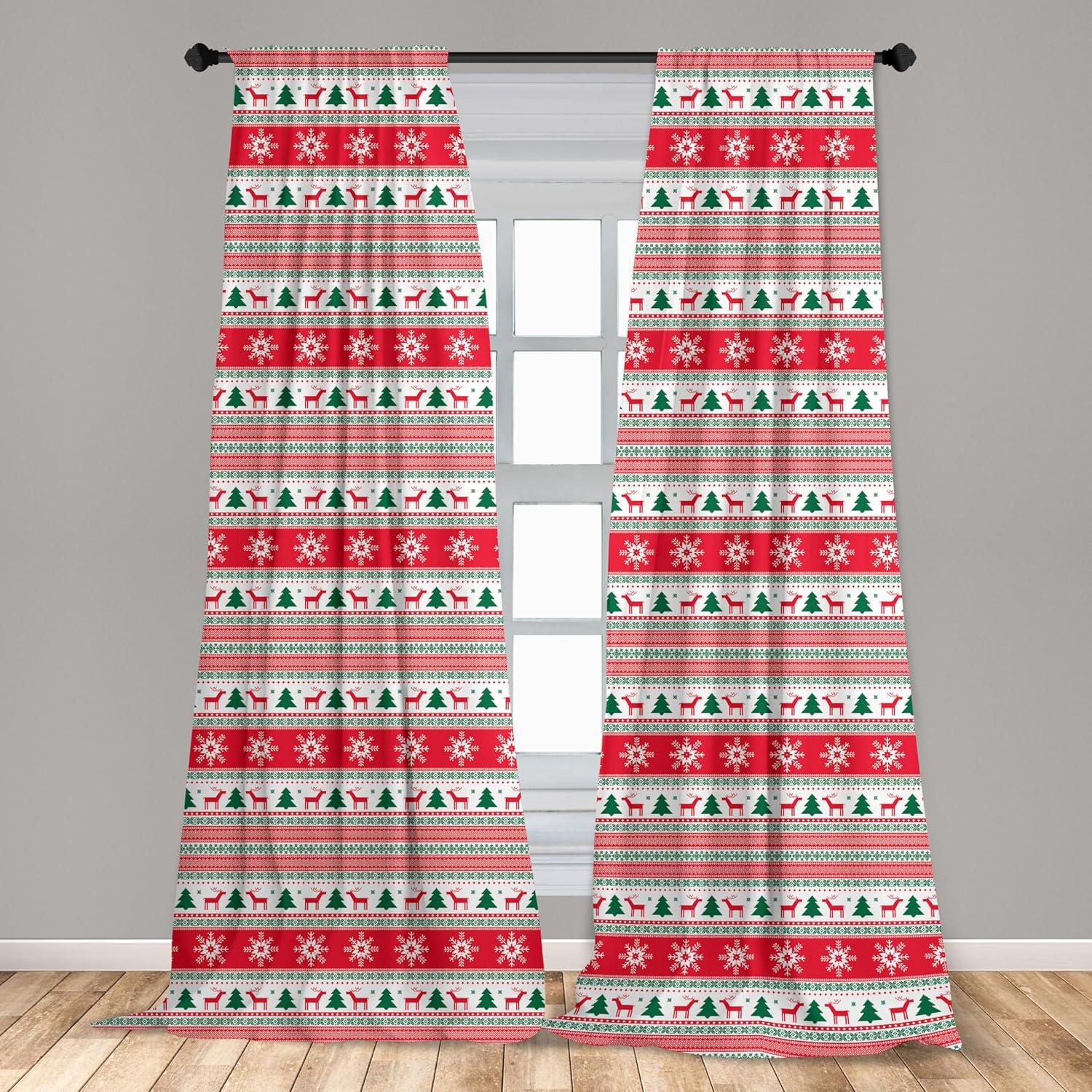 imageAmbesonne Watercolor Window Curtains Christmas Themed Floral Poinsettia Berries Winter Inspirations Leaf Lightweight Decor 2Panel Set with Rod Pocket Pair of 28quot x 84quot Vermilion Yellow GreenVermilion Green White