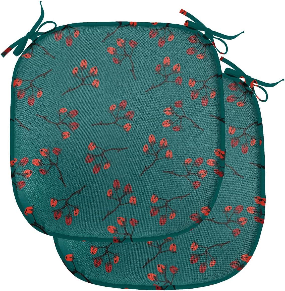 imageAmbesonne Winter Chair Seating Cushion Set of 4 Deer Silhouettes with Blossoming Flowers Abstract Christmas Nature AntiSlip Seat Padding for Kitchen ampamp Patio 16quotx16quot Olive Green Pale GreenVermilion Teal
