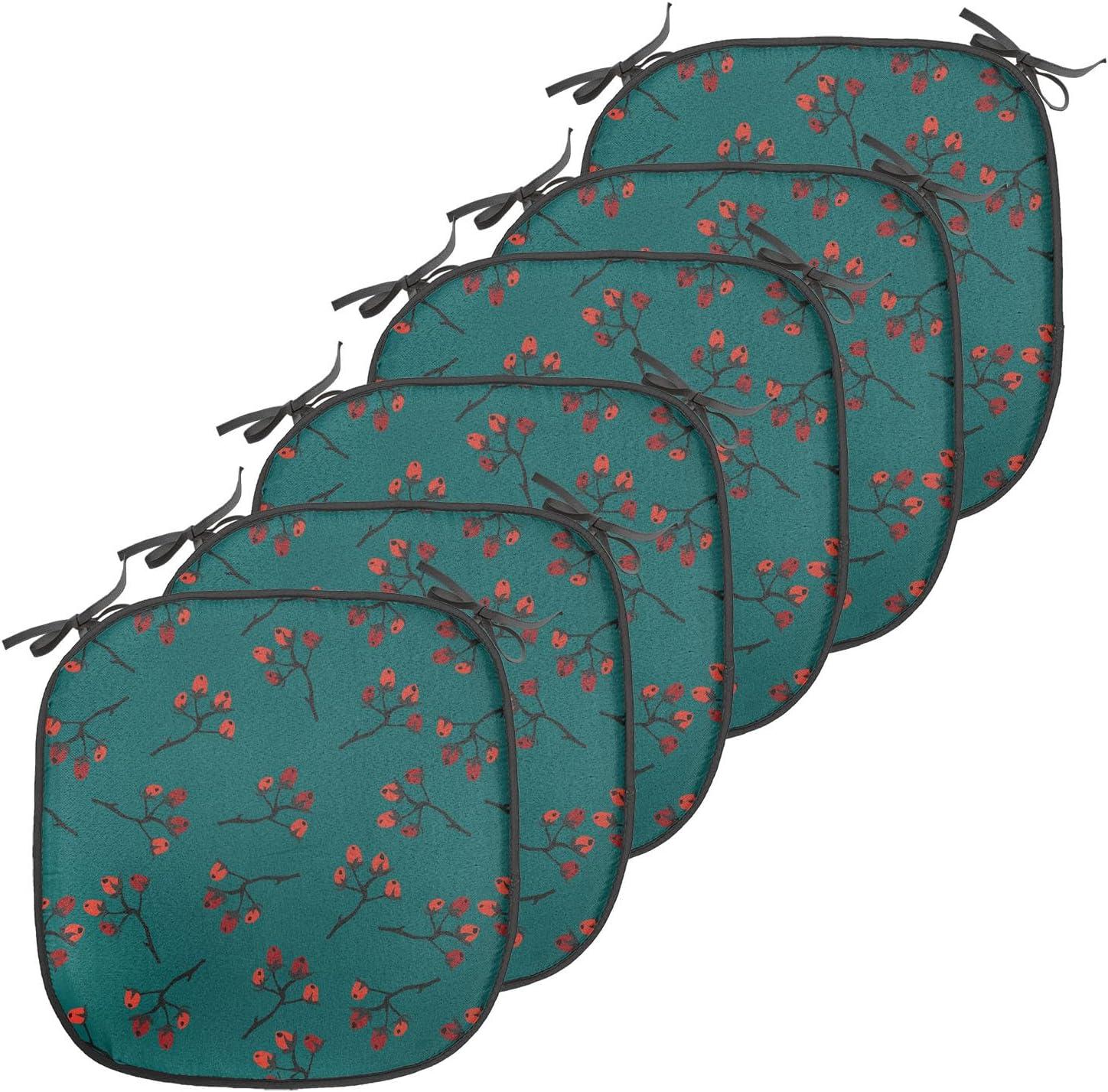 imageAmbesonne Winter Chair Seating Cushion Set of 4 Deer Silhouettes with Blossoming Flowers Abstract Christmas Nature AntiSlip Seat Padding for Kitchen ampamp Patio 16quotx16quot Olive Green Pale GreenVermilion Teal