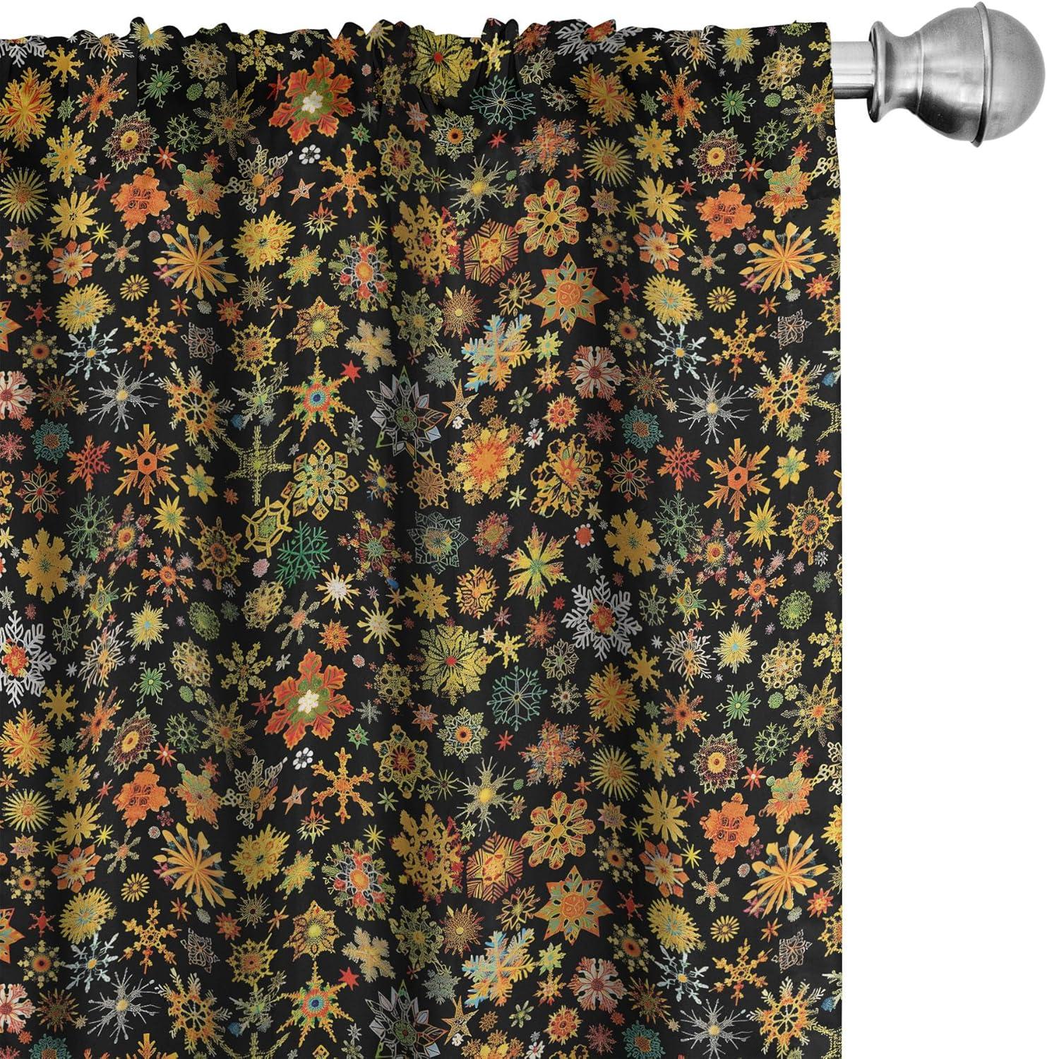 imageAmbesonne Winter Curtains Various Different Ornate Snowflakes Blizzard Cold Season Xmas Themed Window Treatments 2 Panel Set for Living Room Bedroom Pair of 28quot x 95quot Pale Blue Dark BlueBurnt Orange and Mustard