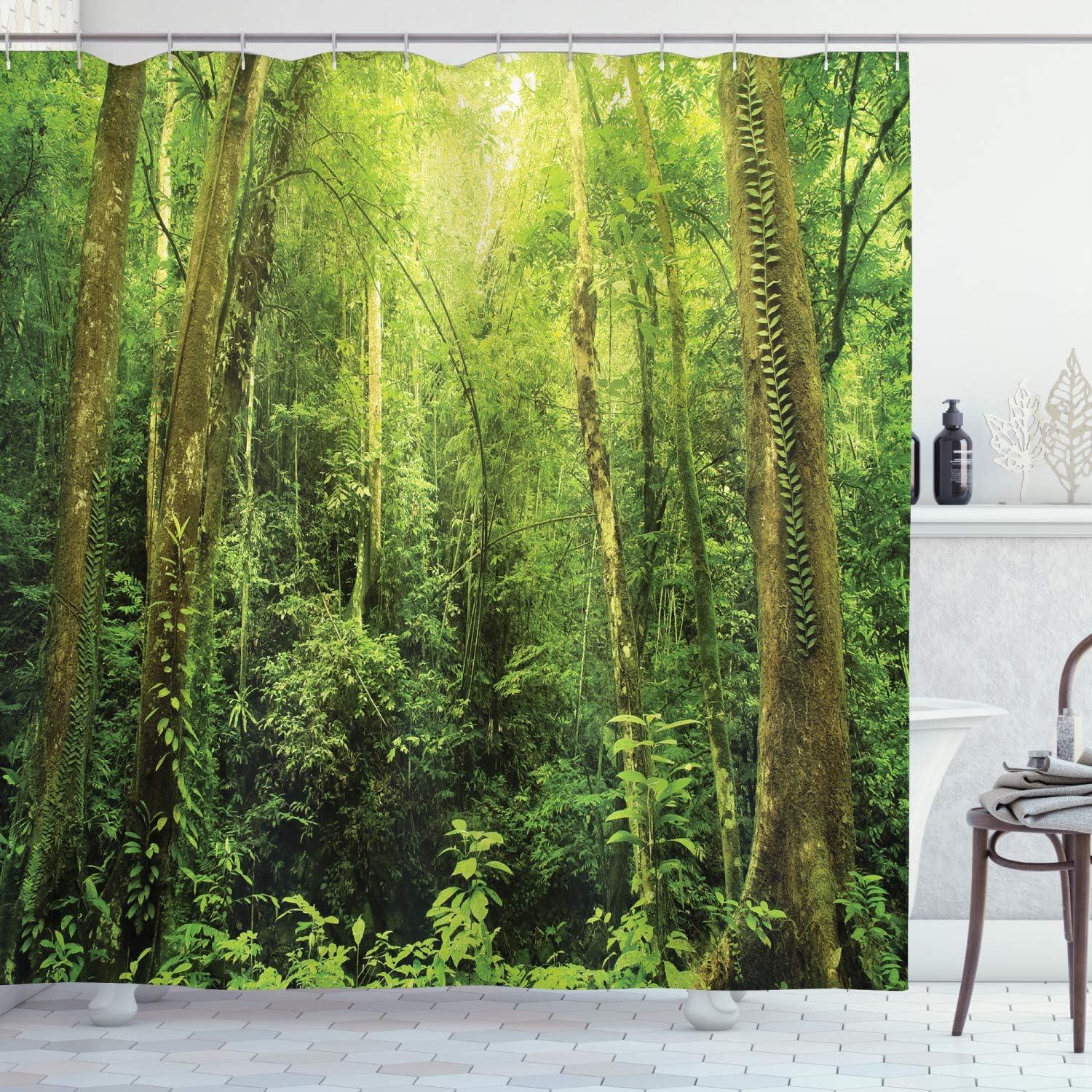 imageAmbesonne Winter Shower Curtain Bicycle Covered Snow Cold Weather Seasonal Calm Scenery Christmas Inspired Cloth Fabric Bathroom Decor Set with Hooks 69quot W x 70quot L White TaupeForest Green Fern Green