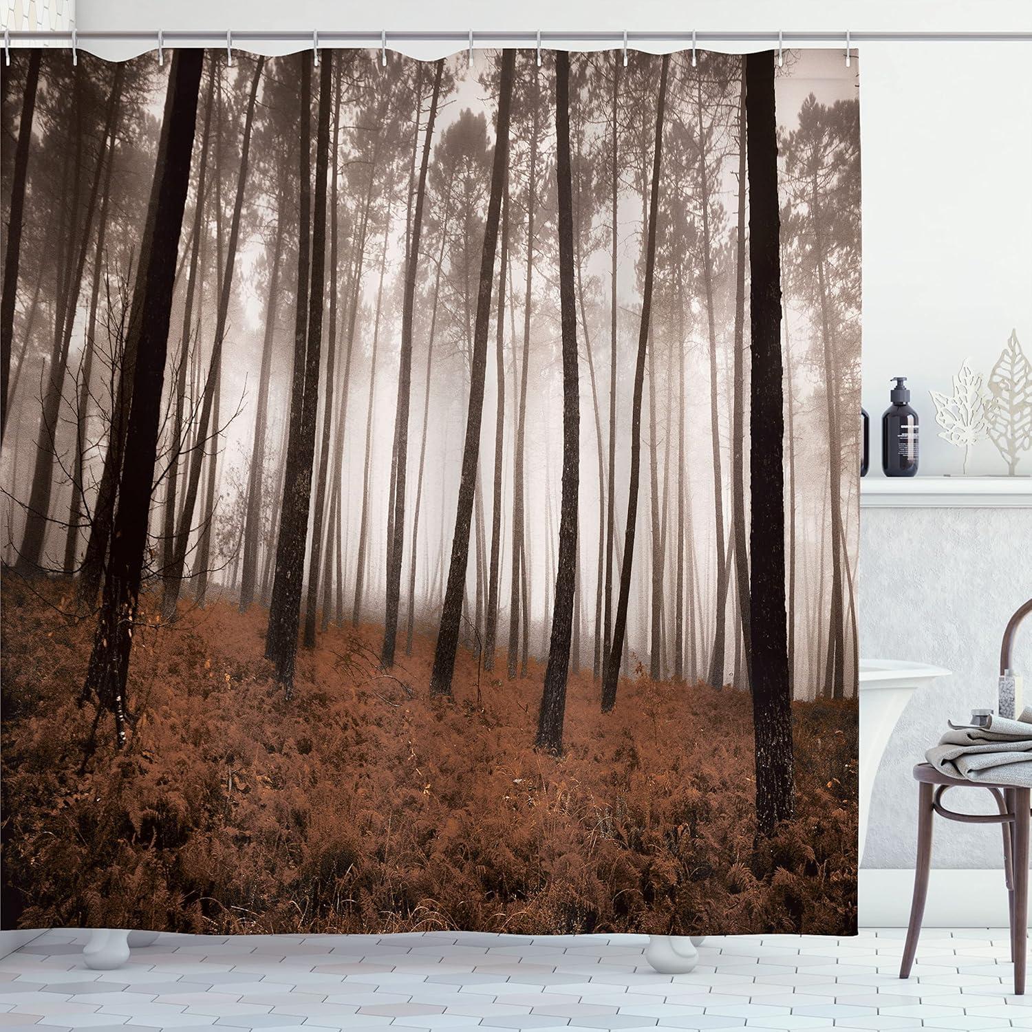 imageAmbesonne Winter Shower Curtain Bicycle Covered Snow Cold Weather Seasonal Calm Scenery Christmas Inspired Cloth Fabric Bathroom Decor Set with Hooks 69quot W x 70quot L White TaupeCaramel Brown