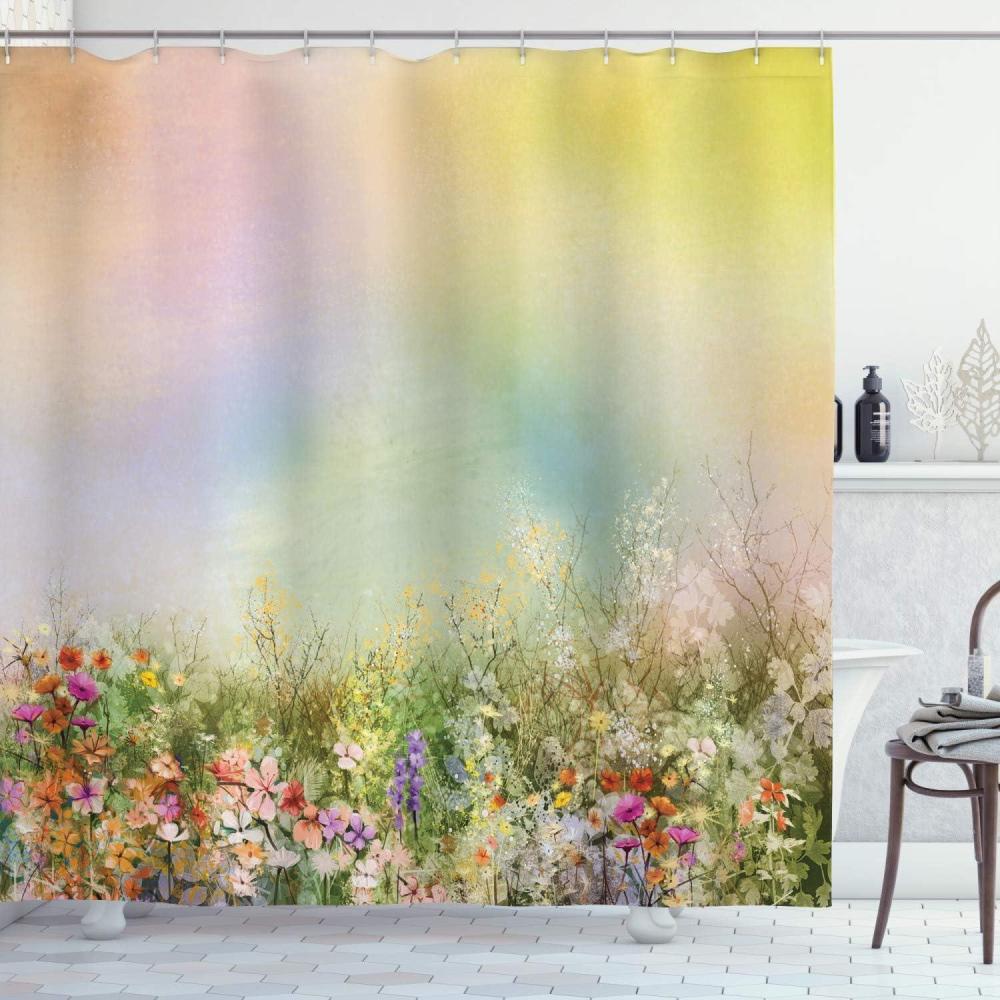 imageAmbesonne Antlers Shower Curtain Moose in Winter Forest Wildlife Reindeer Christmas Theme Watercolor Painting Style Cloth Fabric Bathroom Decor Set with Hooks 69quot W x 70quot L Beige GreenTeal Yellow Green Indigo