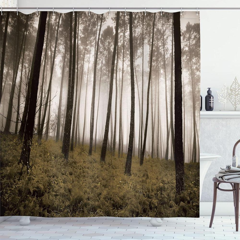 imageAmbesonne Antlers Shower Curtain Moose in Winter Forest Wildlife Reindeer Christmas Theme Watercolor Painting Style Cloth Fabric Bathroom Decor Set with Hooks 69quot W x 70quot L Beige GreenOlive Black