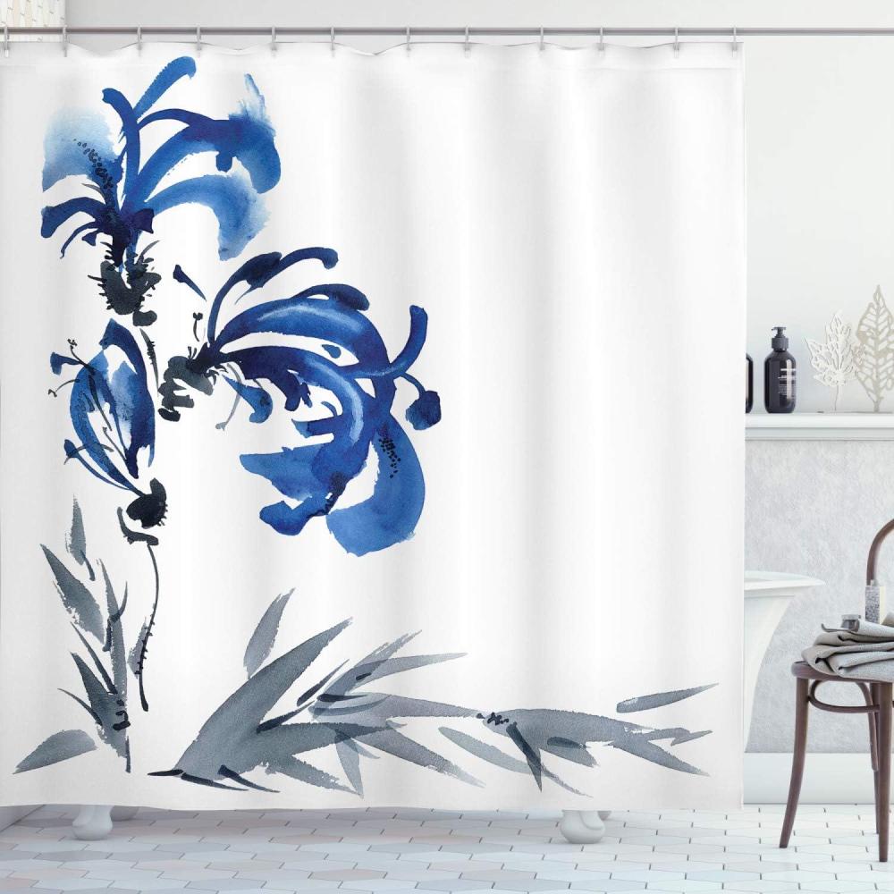 imageAmbesonne Antlers Shower Curtain Moose in Winter Forest Wildlife Reindeer Christmas Theme Watercolor Painting Style Cloth Fabric Bathroom Decor Set with Hooks 69quot W x 70quot L Beige GreenGray Blue