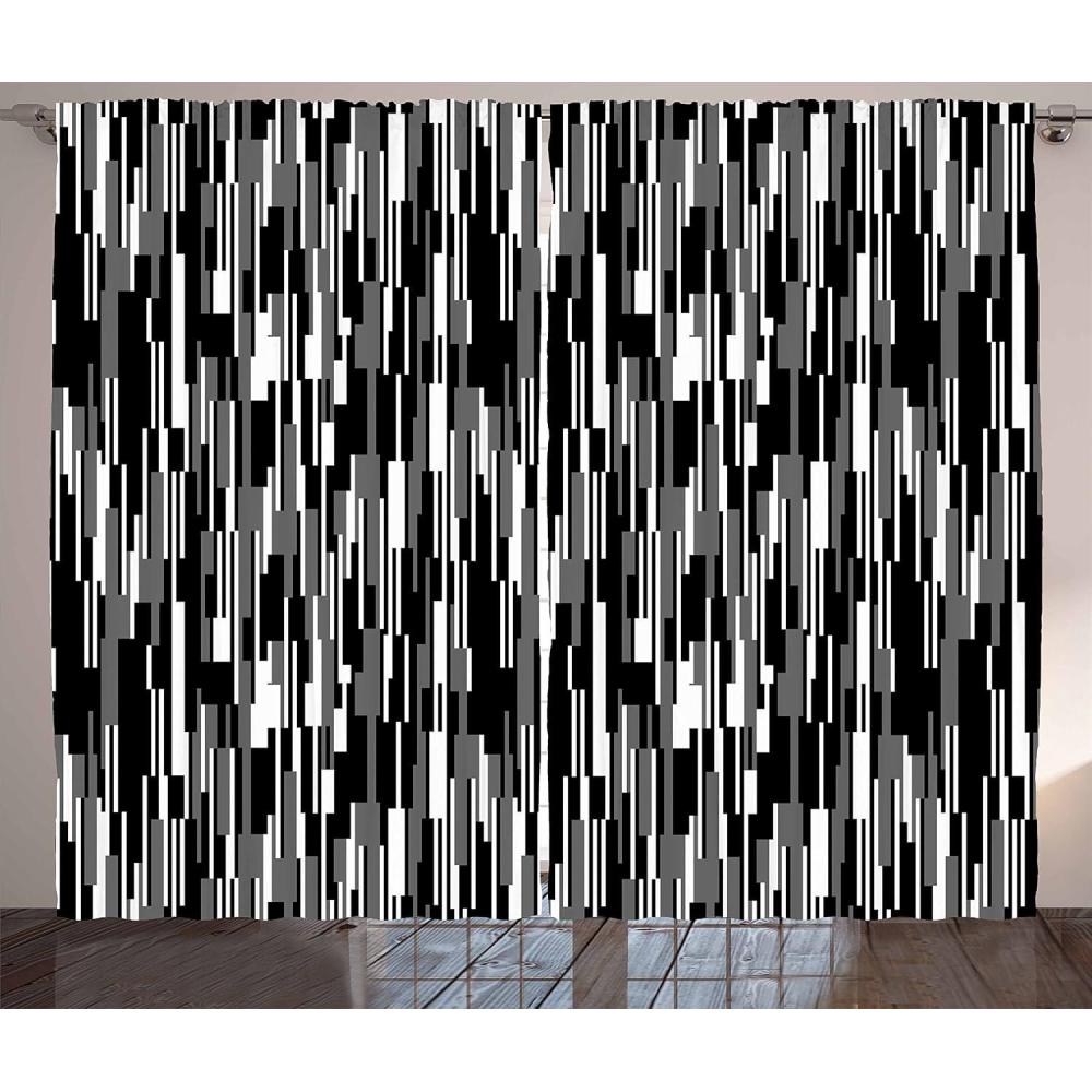 imageAmbesonne Black and White Curtains Barcode Pattern Abstraction Vertical Stripes in Grayscale Colors Living Room Bedroom Window Drapes 2 Panel Set 108quot X 84quot Black Grey