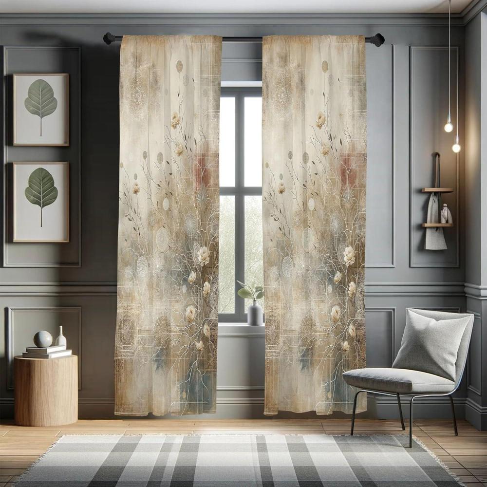 imageAmbesonne Bohemian Curtains Boho Botanical Pattern of Thin Dried Branches and Blooming Roses Window Treatments 2 Panel Set for Living Room Bedroom Pair of 28quot x 63quot Dark Tan Blue and Pale Sepia