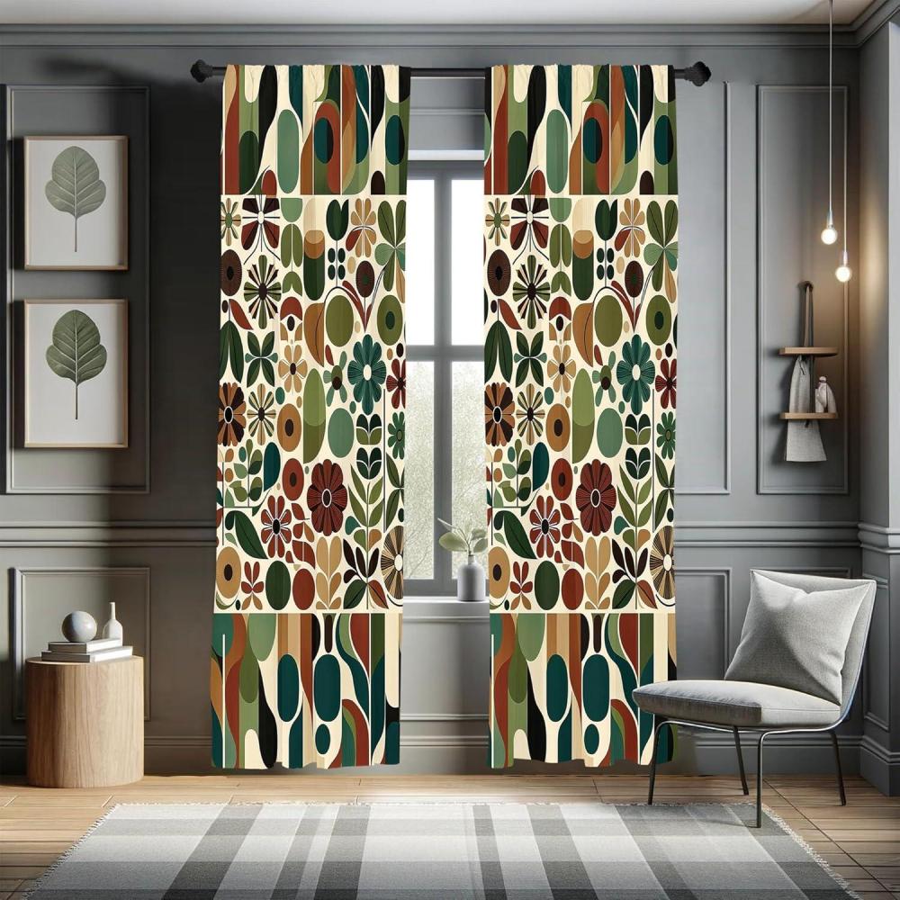 imageAmbesonne Bohemian Curtains Hexagons Floral Botany Art in Cold Colors Ocean and Nature Tones Window Treatments 2 Panel Set for Living Room Bedroom Pair of 28quot x 95quot Teal Green and Sea BlueOlive Green Redwood Beige