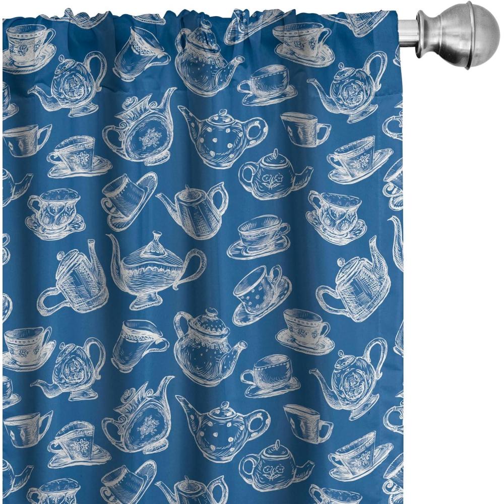 imageAmbesonne Bohemian Curtains Hexagons Floral Botany Art in Cold Colors Ocean and Nature Tones Window Treatments 2 Panel Set for Living Room Bedroom Pair of  28quot x 95quot Teal Green and Sea BlueCobalt Blue and White