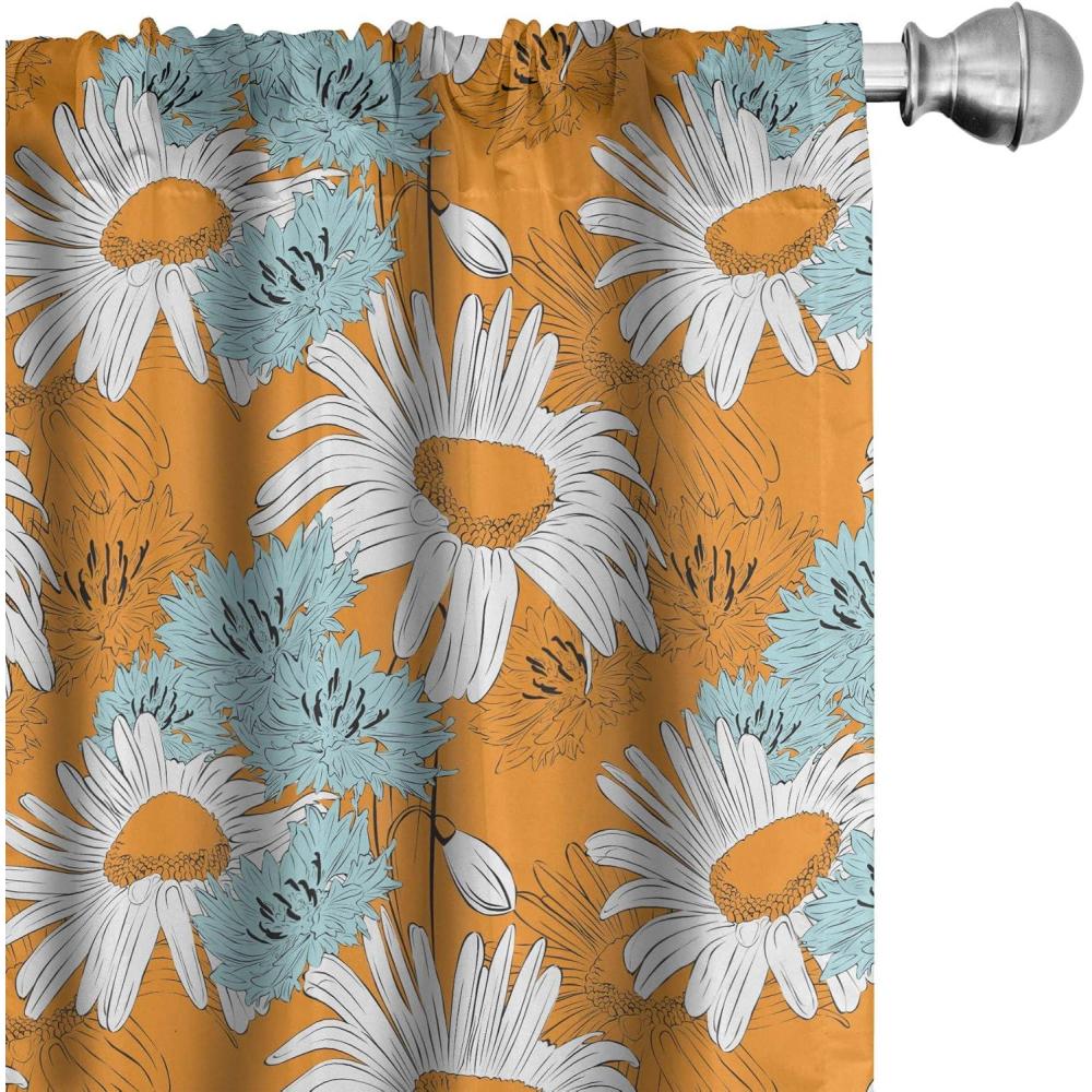 imageAmbesonne Bohemian Curtains Hexagons Floral Botany Art in Cold Colors Ocean and Nature Tones Window Treatments 2 Panel Set for Living Room Bedroom Pair of  28quot x 95quot Teal Green and Sea BlueBlue Orange