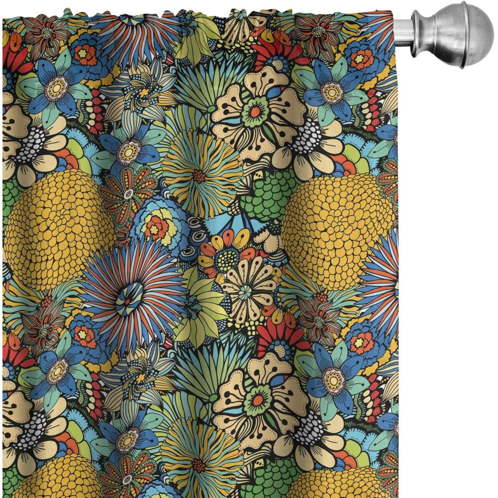 imageAmbesonne Bohemian Curtains Hexagons Floral Botany Art in Cold Colors Ocean and Nature Tones Window Treatments 2 Panel Set for Living Room Bedroom Pair of 28quot x 95quot Teal Green and Sea BlueMulti Color