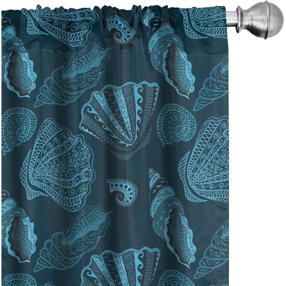 imageAmbesonne Bohemian Curtains Hexagons Floral Botany Art in Cold Colors Ocean and Nature Tones Window Treatments 2 Panel Set for Living Room Bedroom Pair of  28quot x 95quot Teal Green and Sea BlueBlue Petrol