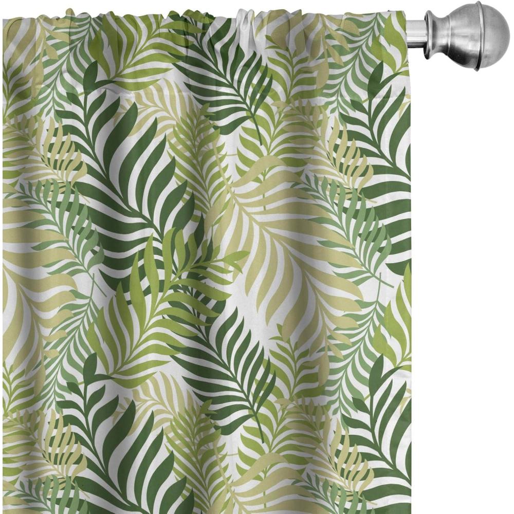 imageAmbesonne Botanical Curtains Vintage Floral Pattern with Detailed Exotic Leaves from Different Trees Window Treatments 2 Panel Set for Living Room Bedroom Pair of  28quot x 84quot Green and IvoryGreen Ecru