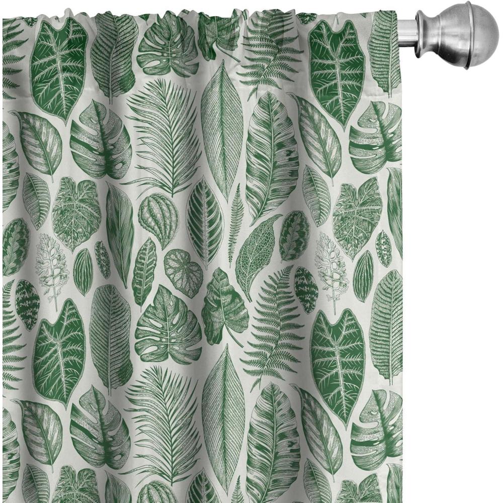 imageAmbesonne Botanical Curtains Vintage Floral Pattern with Detailed Exotic Leaves from Different Trees Window Treatments 2 Panel Set for Living Room Bedroom Pair of 28quot x 84quot Green and IvoryGreen and Ivory