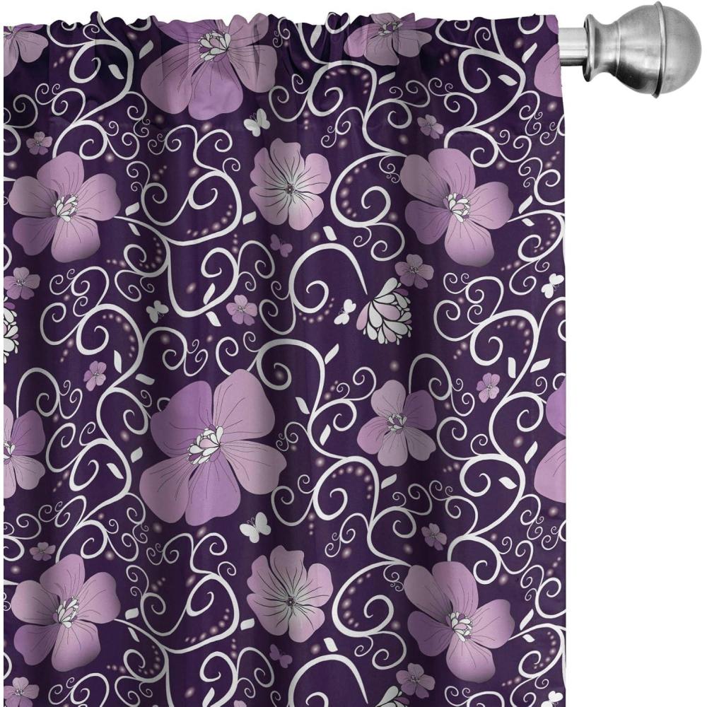 imageAmbesonne Botanical Curtains Vintage Floral Pattern with Detailed Exotic Leaves from Different Trees Window Treatments 2 Panel Set for Living Room Bedroom Pair of  28quot x 84quot Green and IvoryPurple