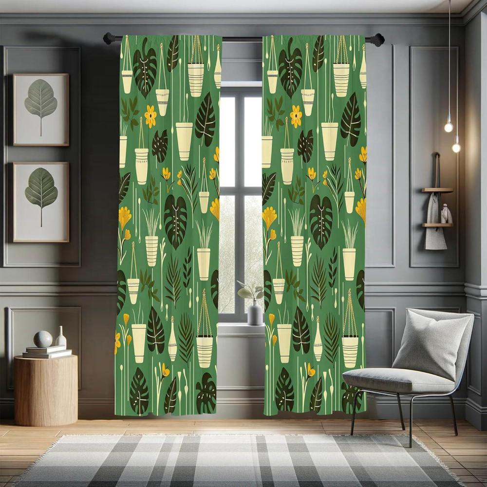 imageAmbesonne Botanical Curtains Vintage Floral Pattern with Detailed Exotic Leaves from Different Trees Window Treatments 2 Panel Set for Living Room Bedroom Pair of 28quot x 84quot Green and IvoryFern Green Apricot Beige