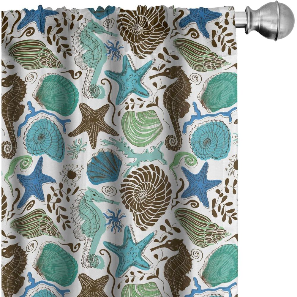 imageAmbesonne Botanical Curtains Vintage Floral Pattern with Detailed Exotic Leaves from Different Trees Window Treatments 2 Panel Set for Living Room Bedroom Pair of 28quot x 84quot Green and IvorySeafoam Brown
