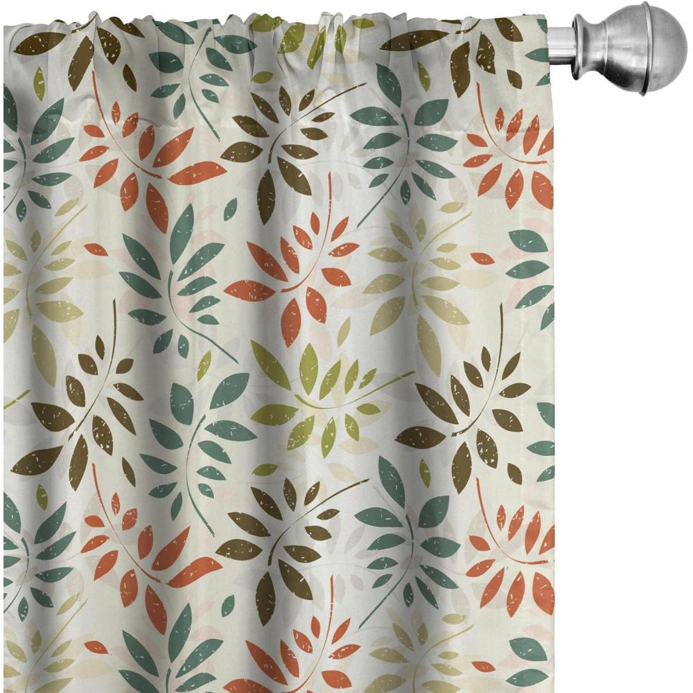 imageAmbesonne Botanical Curtains Watercolor Fall Branches and Geometric Mid Century Modern Autumnal Art Window Treatments 2 Panel Set for Living Room Bedroom Pair of 28quot x 84quot Forest Green Rust TanOrange